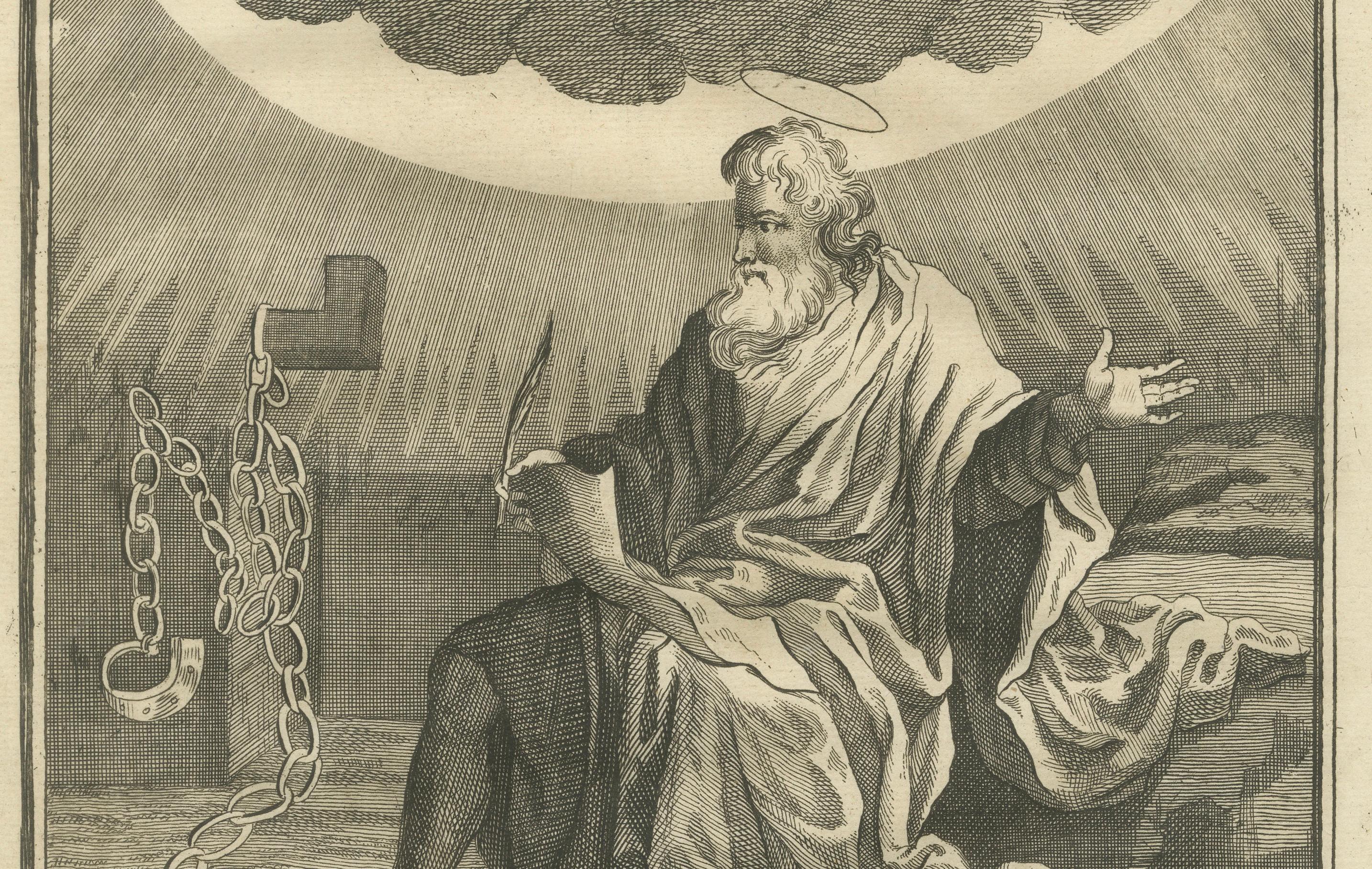 Paulus an Timotheus Kupferstich - Paulus prophezeit Tod und Märtyrertod ca. 1735 (Graviert) im Angebot