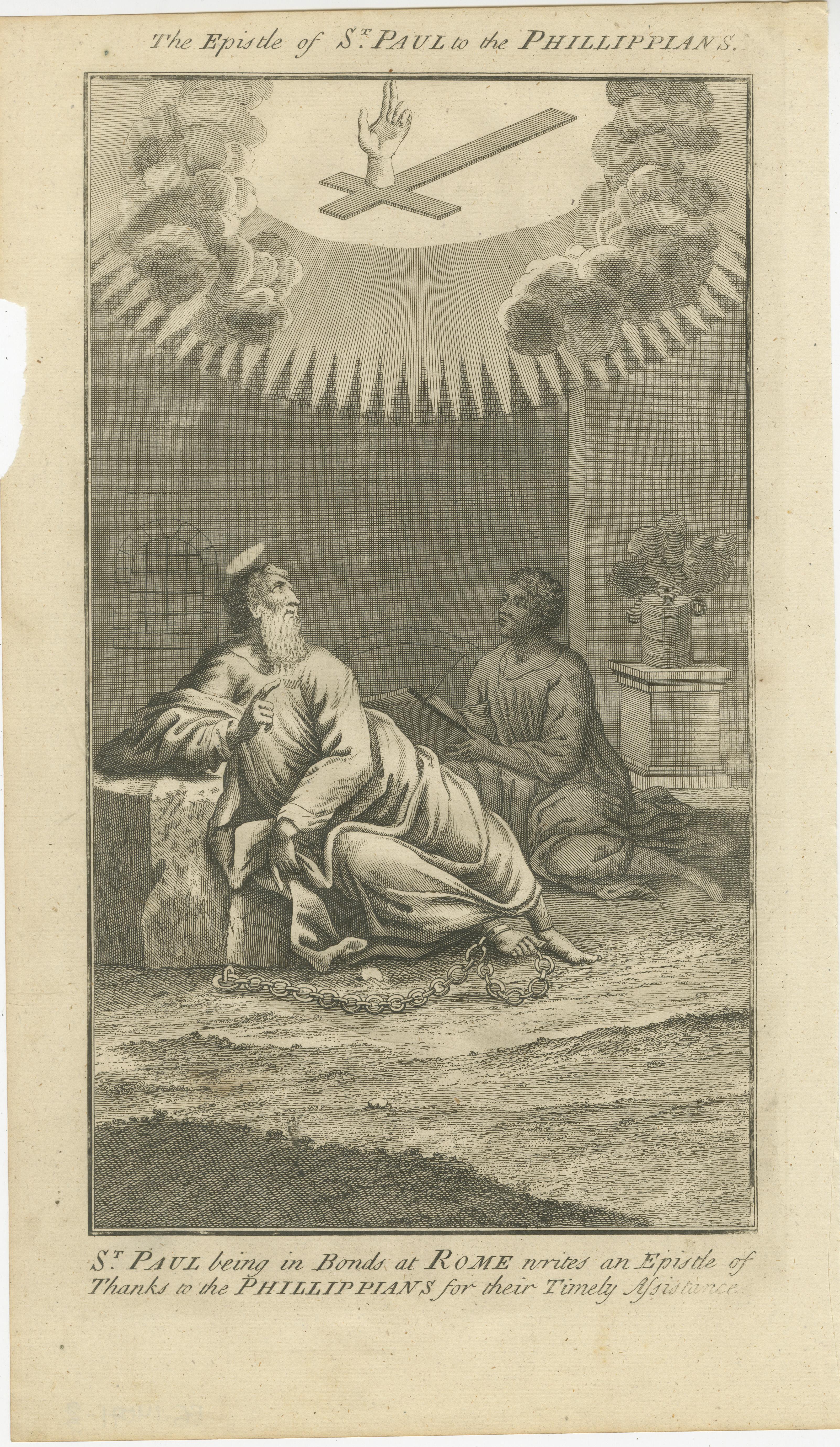 Paulus an die Philipper Kupferstich - Paulus in Anleihen Brief schreiben ca. 1735

Beschreibung:
Dieser stimmungsvolle antike Stich mit dem Titel 
