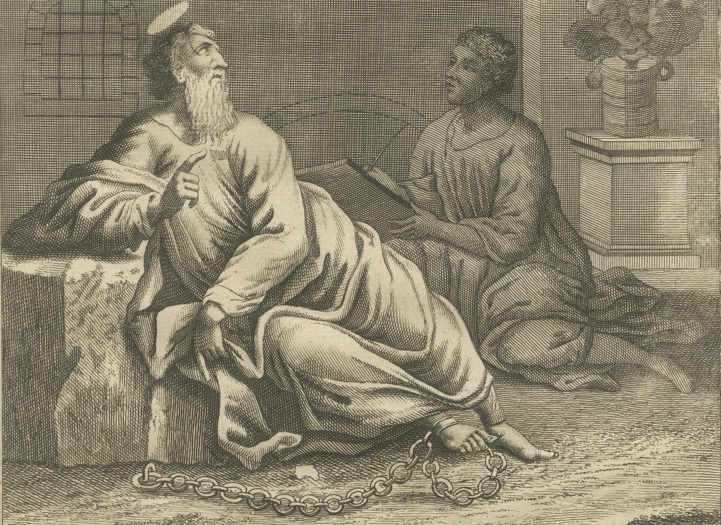 Paulus an die Philipper Kupferstich - Paulus in Anleihen Brief schreiben ca. 1735 (Graviert) im Angebot