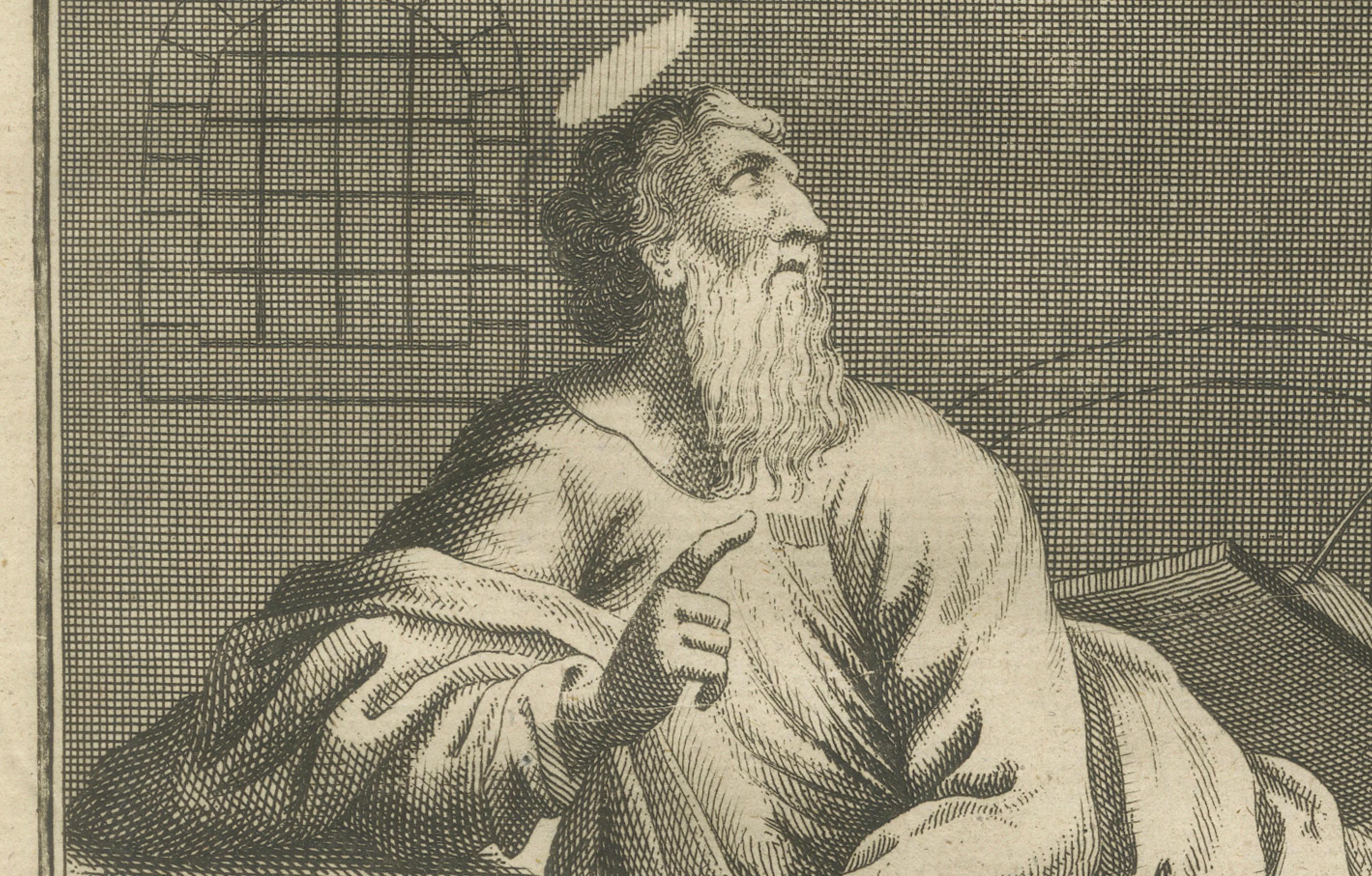 Paulus an die Philipper Kupferstich - Paulus in Anleihen Brief schreiben ca. 1735 (Mitte des 18. Jahrhunderts) im Angebot