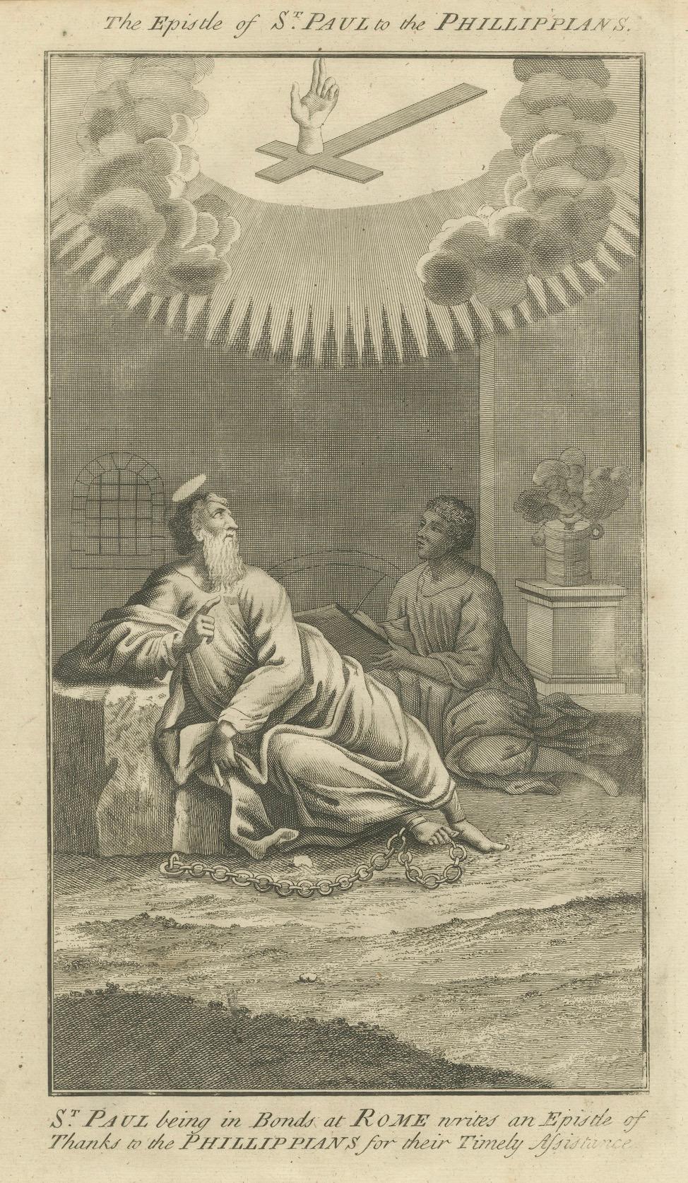 Paulus an die Philipper Kupferstich - Paulus in Anleihen Brief schreiben ca. 1735 im Angebot 2