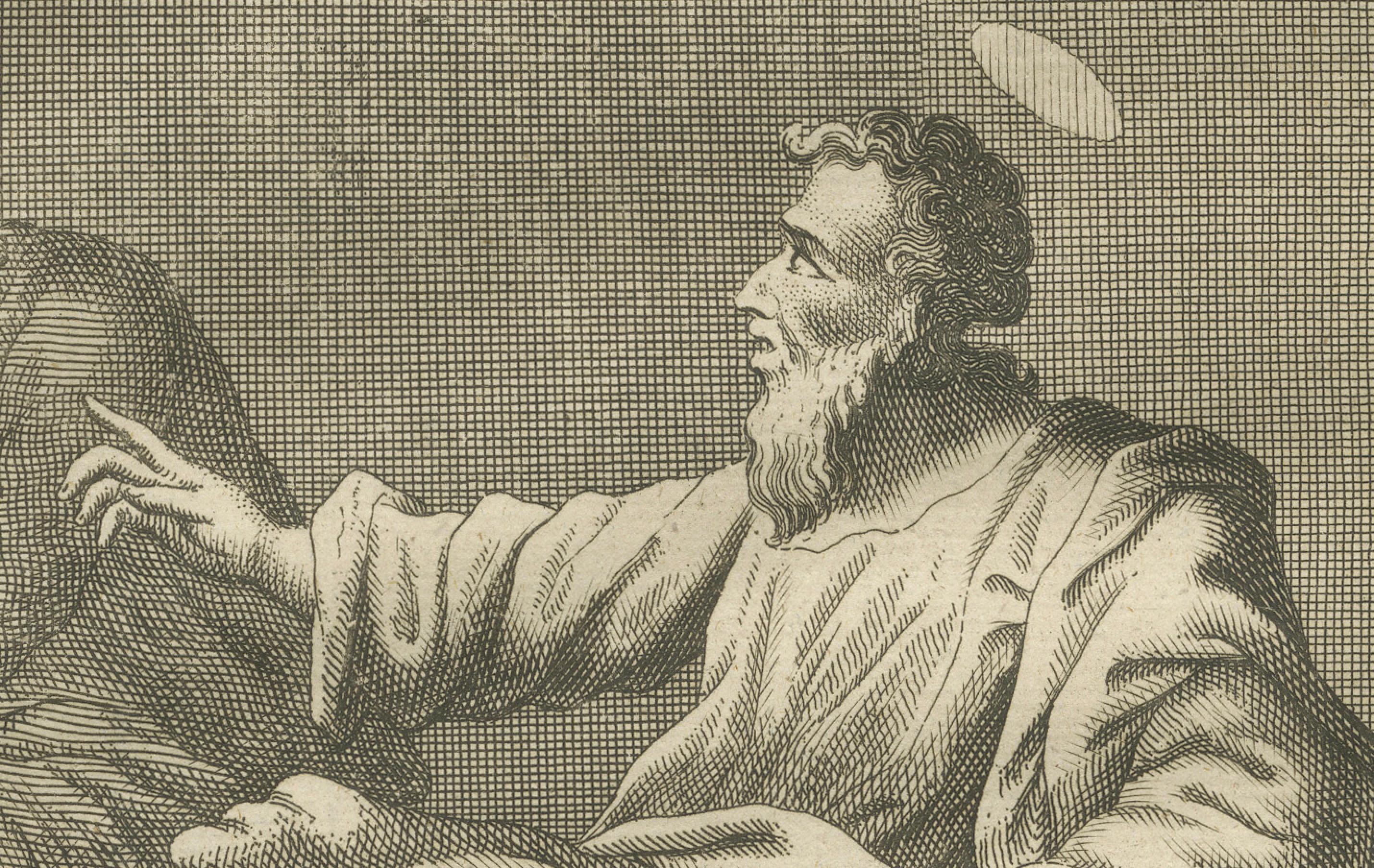 Gravé Gravure de Paul aux Ephésiens - Paul en prison rédigeant une épître c.C. 1735 en vente