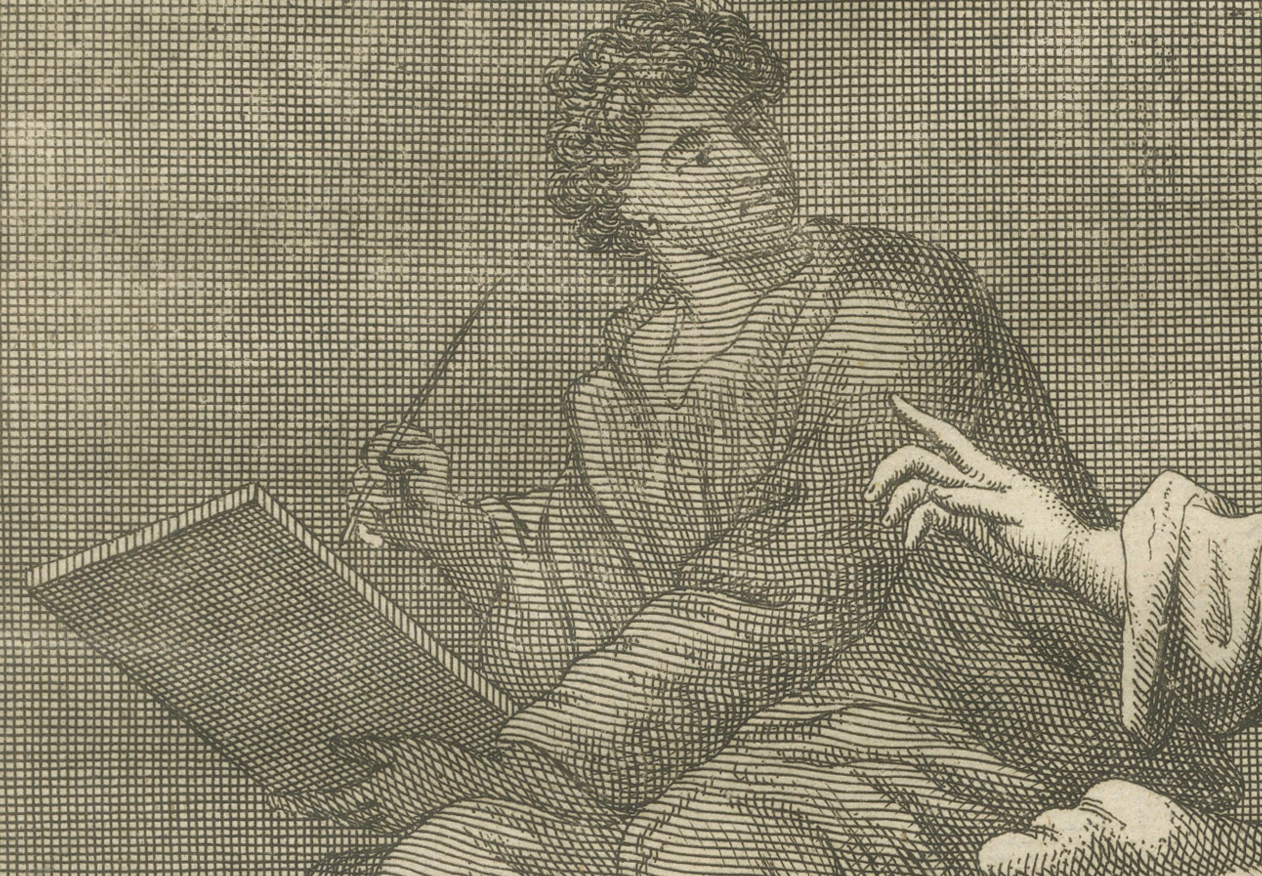 Anglais Gravure de Paul aux Ephésiens - Paul en prison rédigeant une épître c.C. 1735 en vente