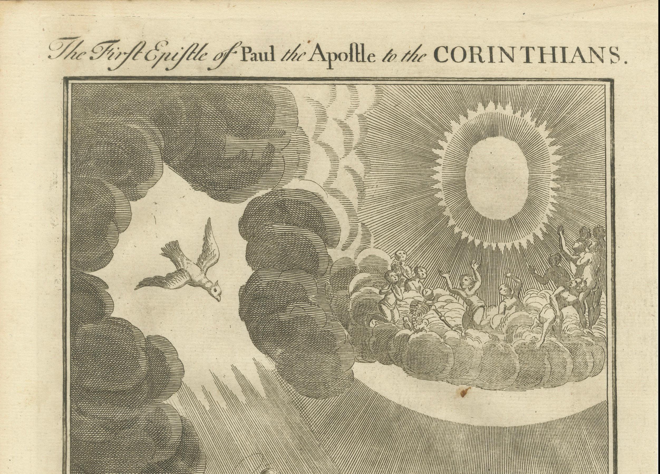 Anglais Paul aux Corinthiens - Résurrection prouvée, gravure ancienne c.1735 en vente