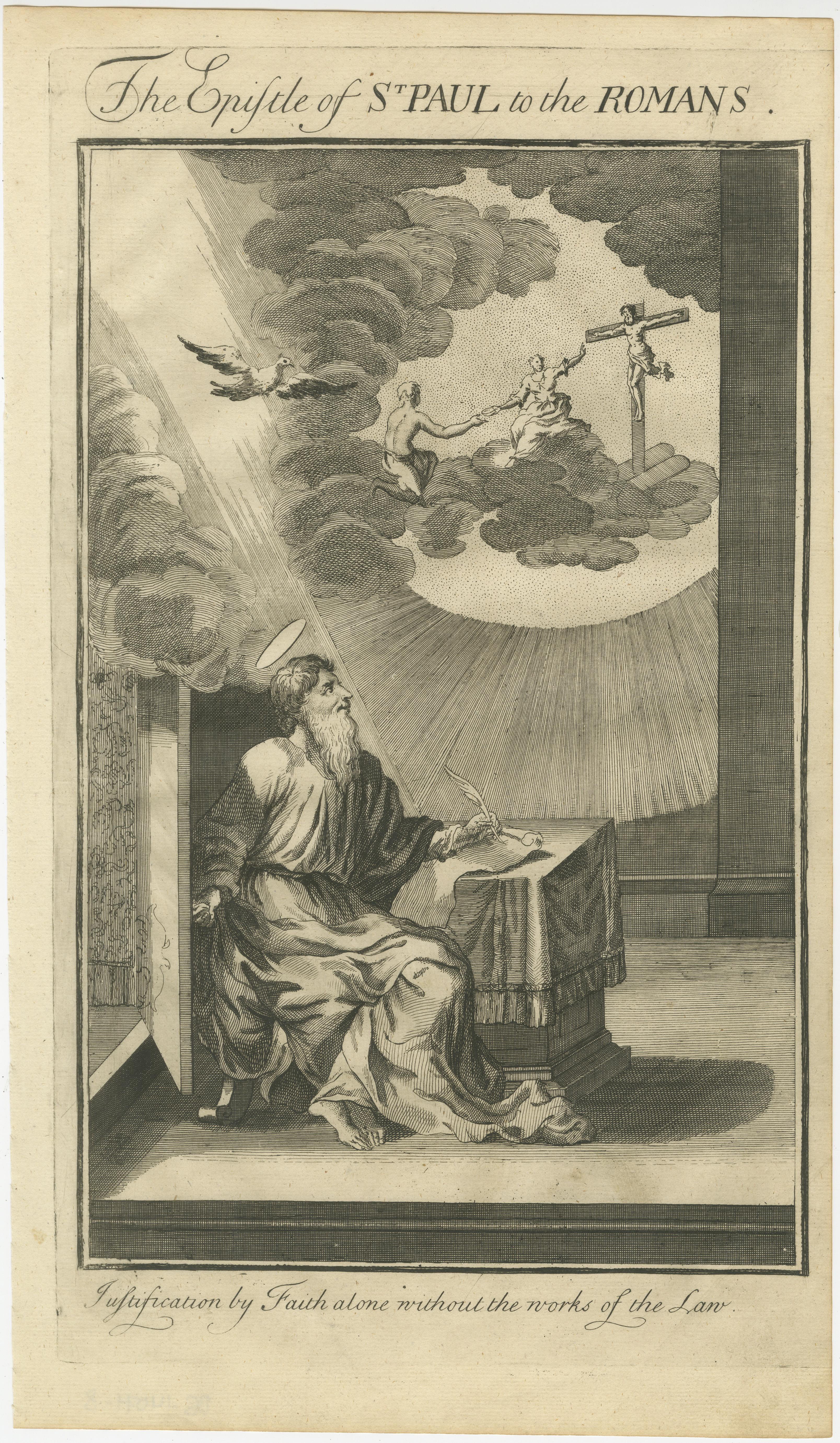 Titre : A.I.C. C.C. - Justification par la seule foi c.1735

Description :
Cette puissante gravure ancienne intitulée 