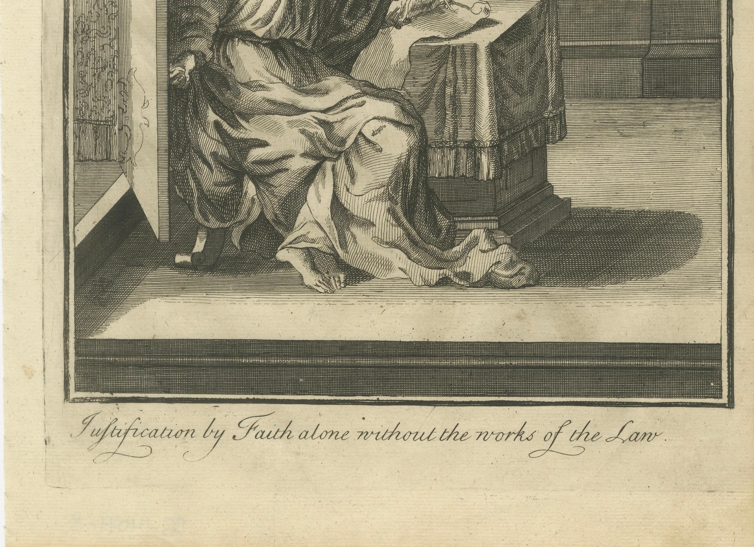 Anglais Paul aux Romains - La justification par la foi, Gravure ancienne c.1735 en vente