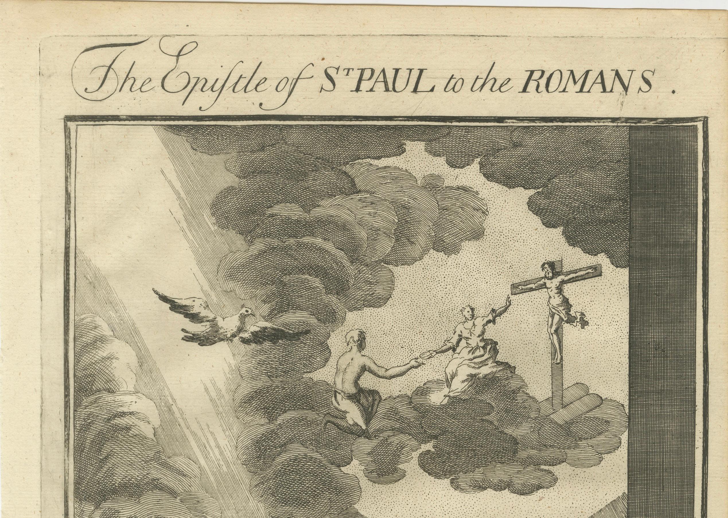 Milieu du XVIIIe siècle Paul aux Romains - La justification par la foi, Gravure ancienne c.1735 en vente
