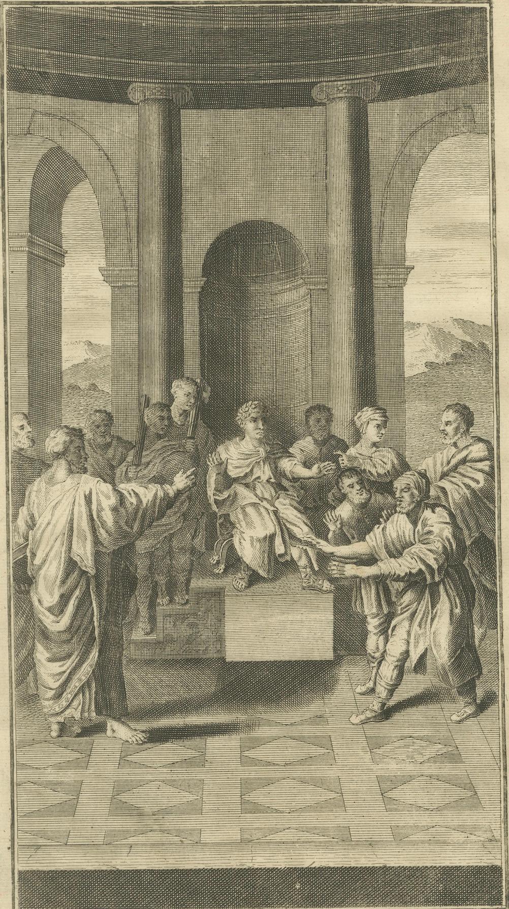 Elymas der Zauberer Blind gestochen, Antiker Kupferstich um 1735 (Papier) im Angebot