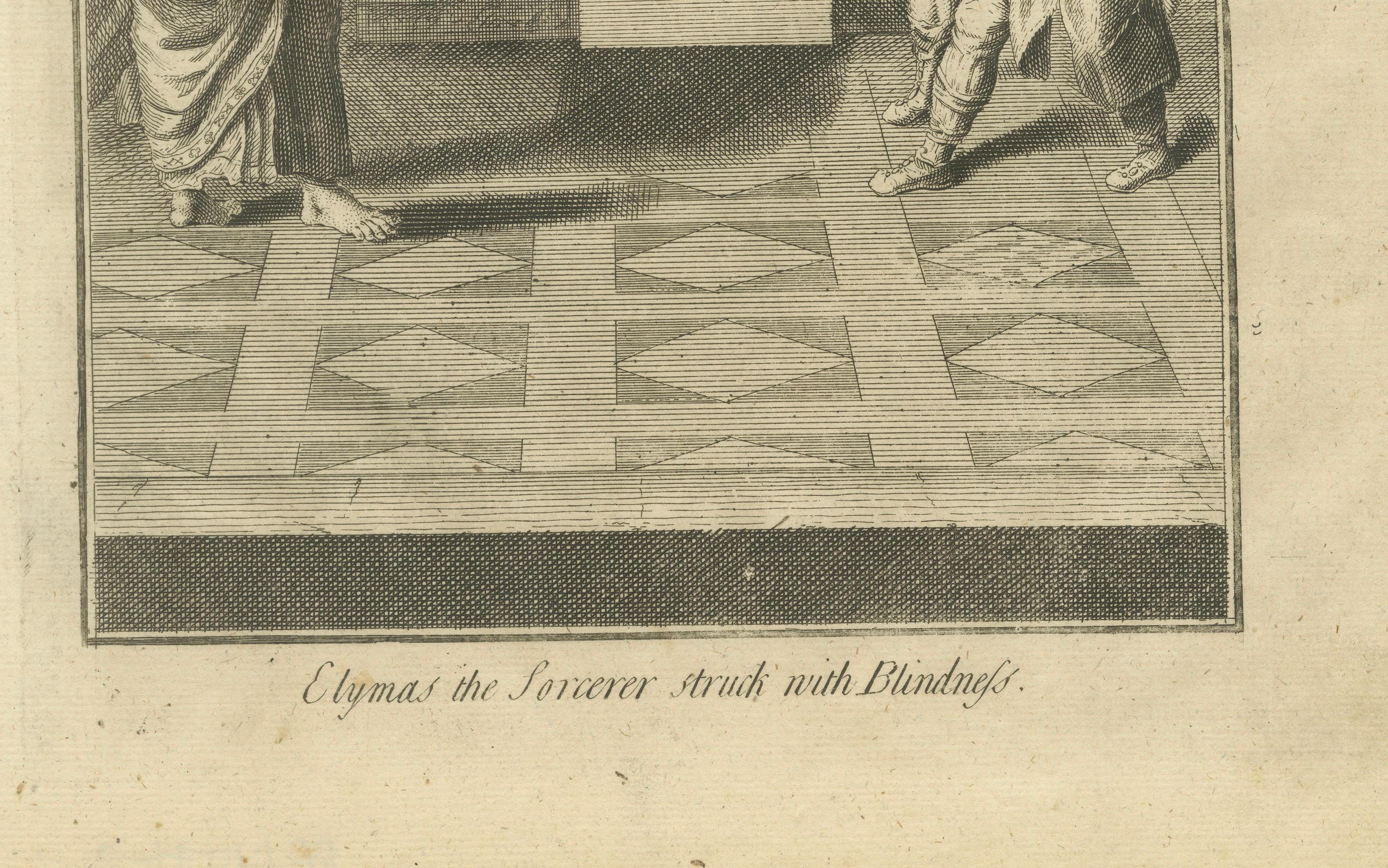 Elymas der Zauberer Blind gestochen, Antiker Kupferstich um 1735 (Graviert) im Angebot