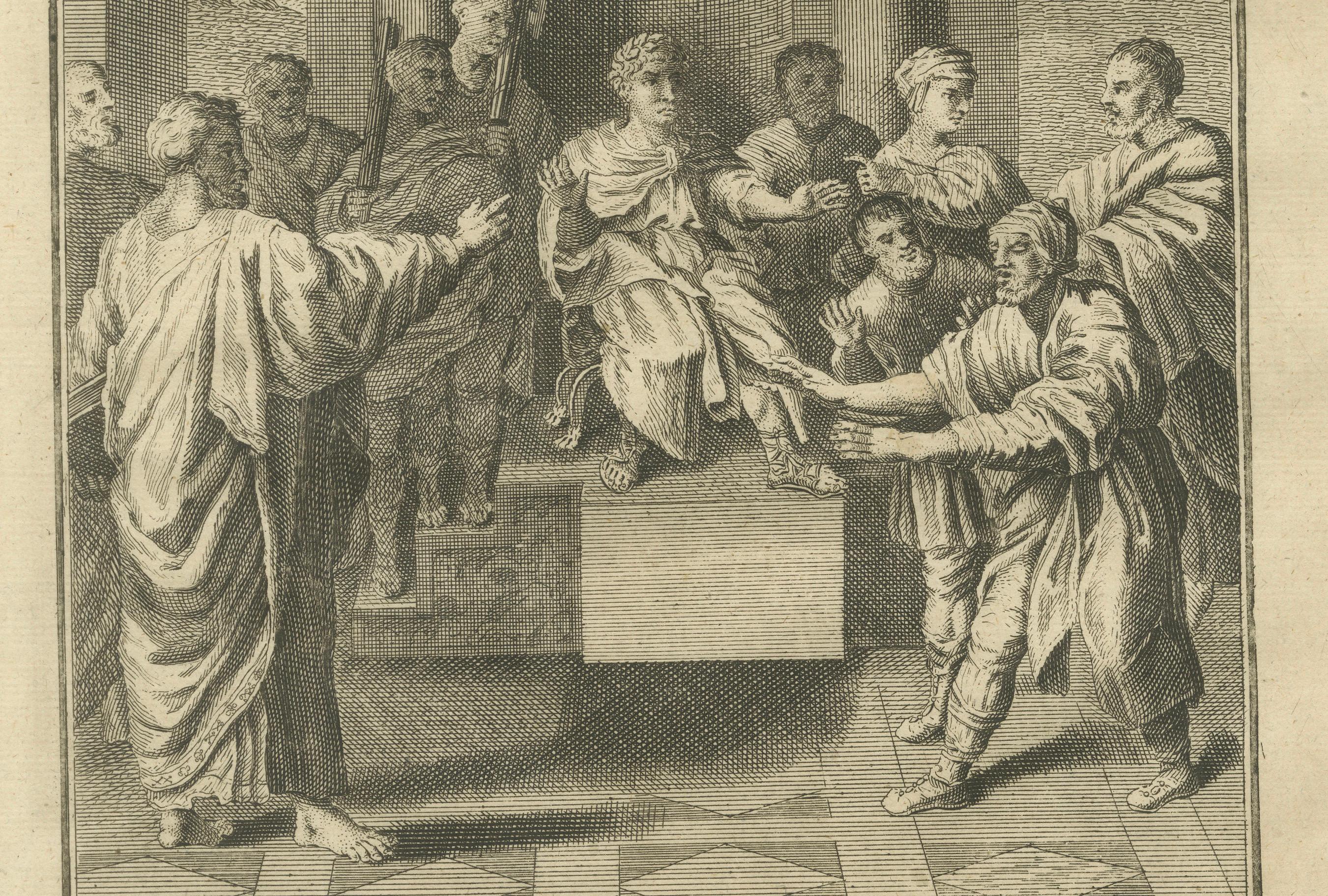Elymas der Zauberer Blind gestochen, Antiker Kupferstich um 1735 (Englisch) im Angebot