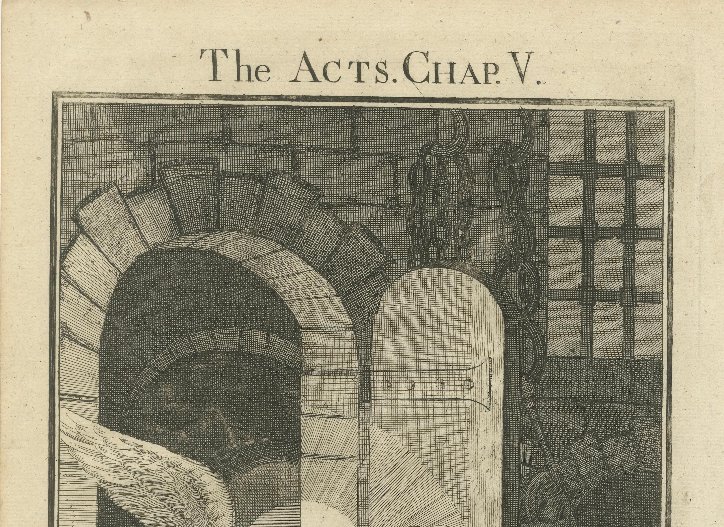 Gravé Apôtres libérés par un ange - Actes V Gravure ancienne c.1735 en vente