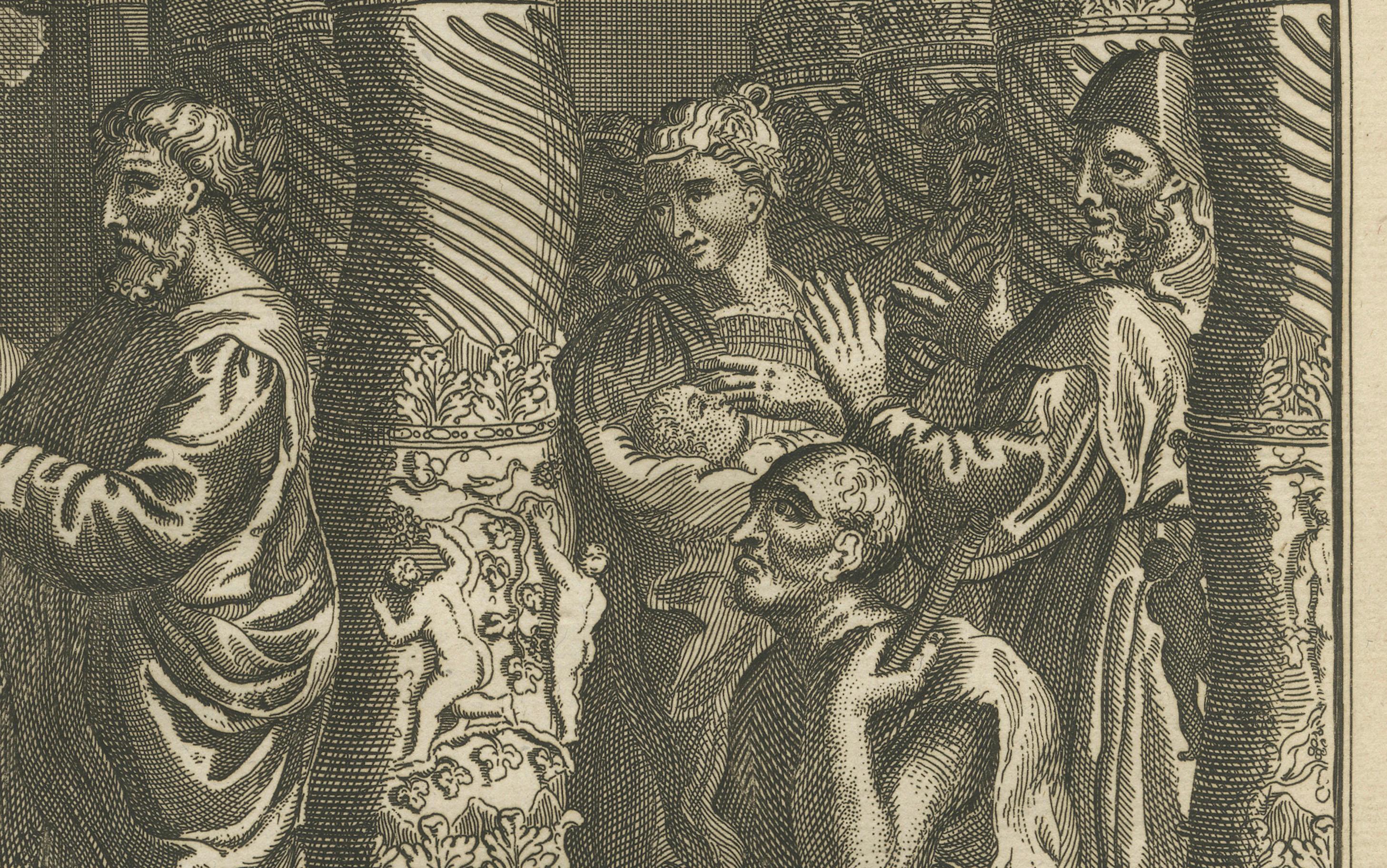 Anglais Pierre et John guérissent le boiteux - A.I C. Gravure c.1735 en vente