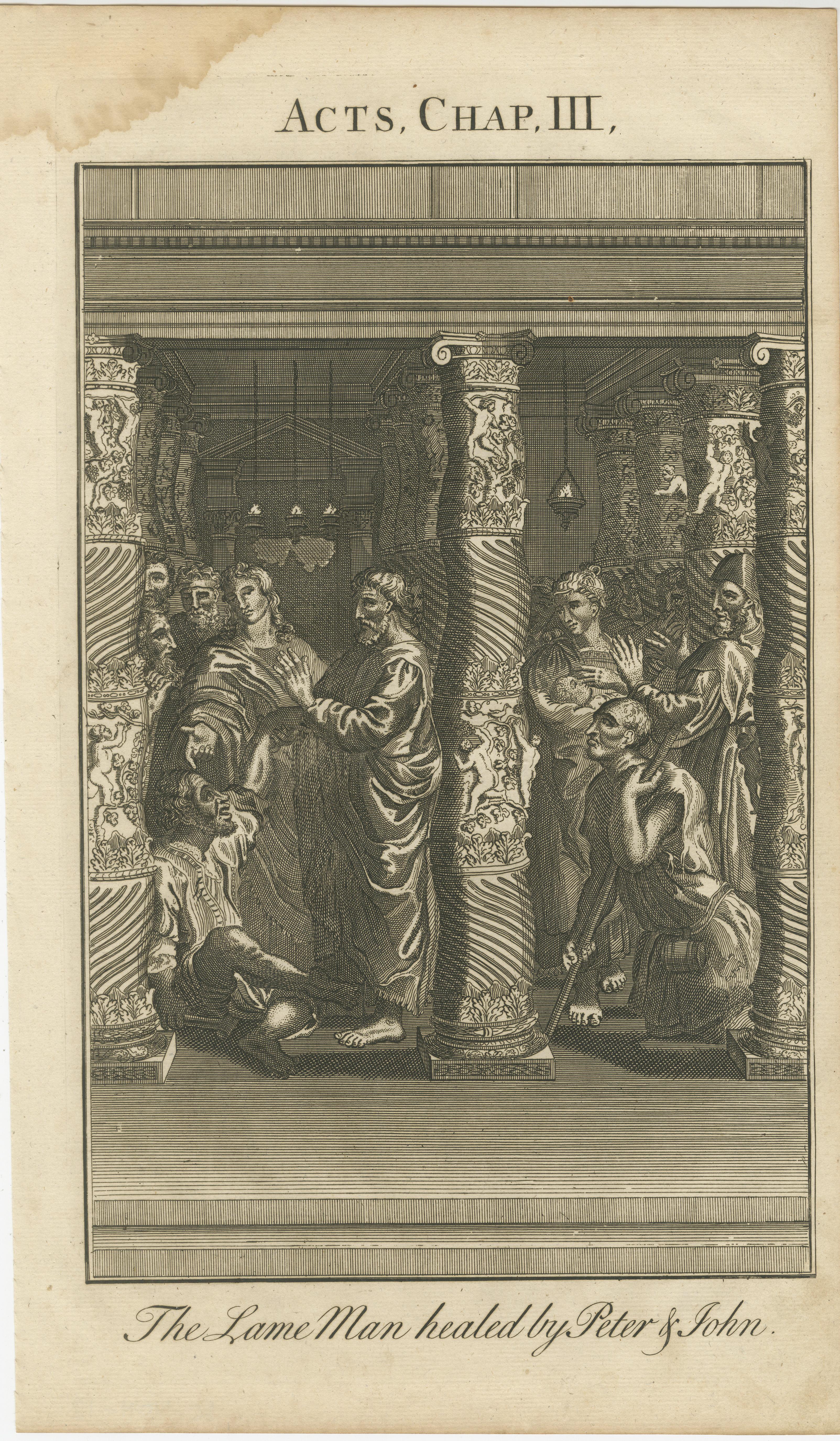 Pierre et John guérissent le boiteux - A.I C. Gravure c.1735 en vente 4