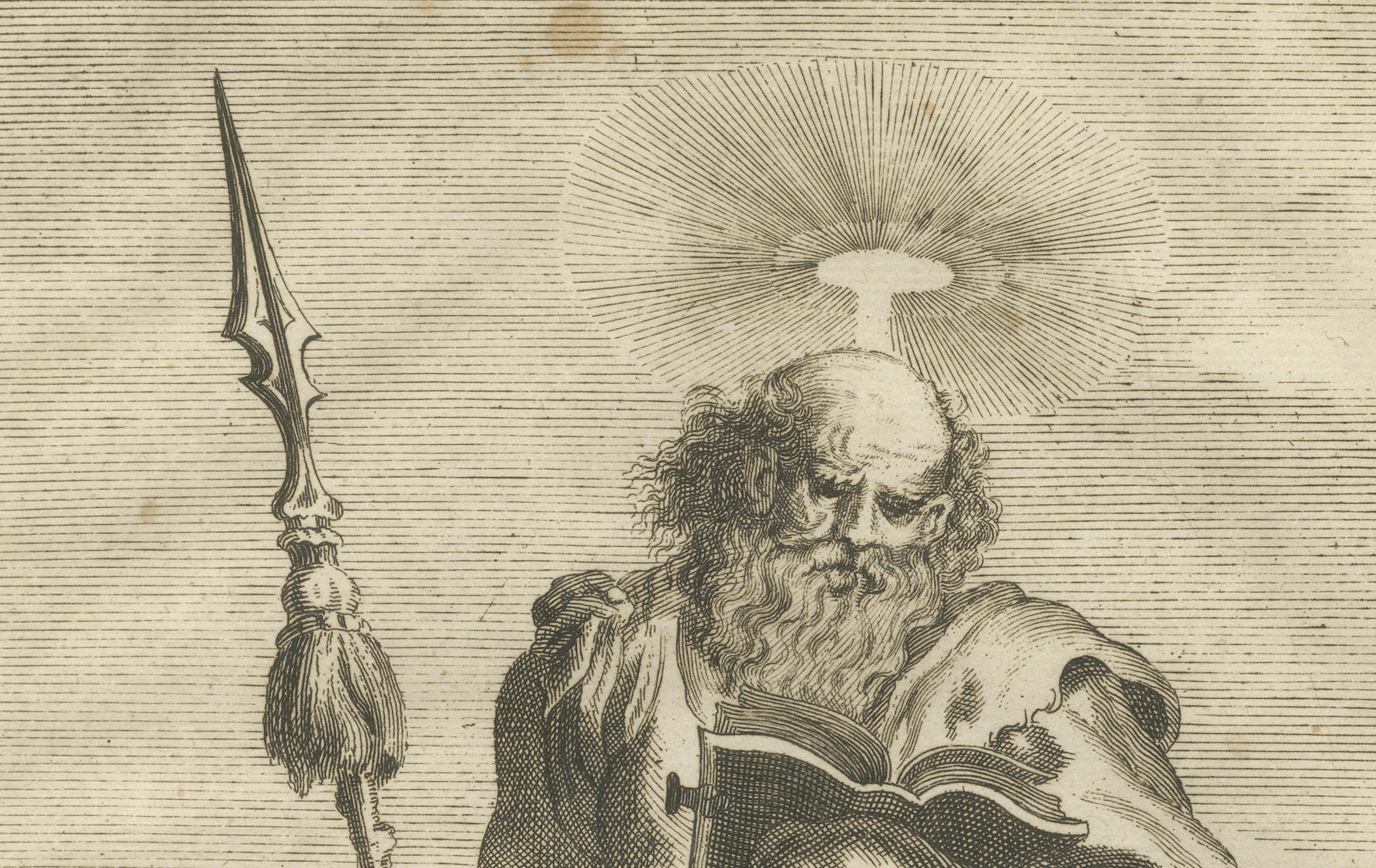 Paper St. Matthias Apostle – Chosen in Acts I, Engraving c.1735 For Sale