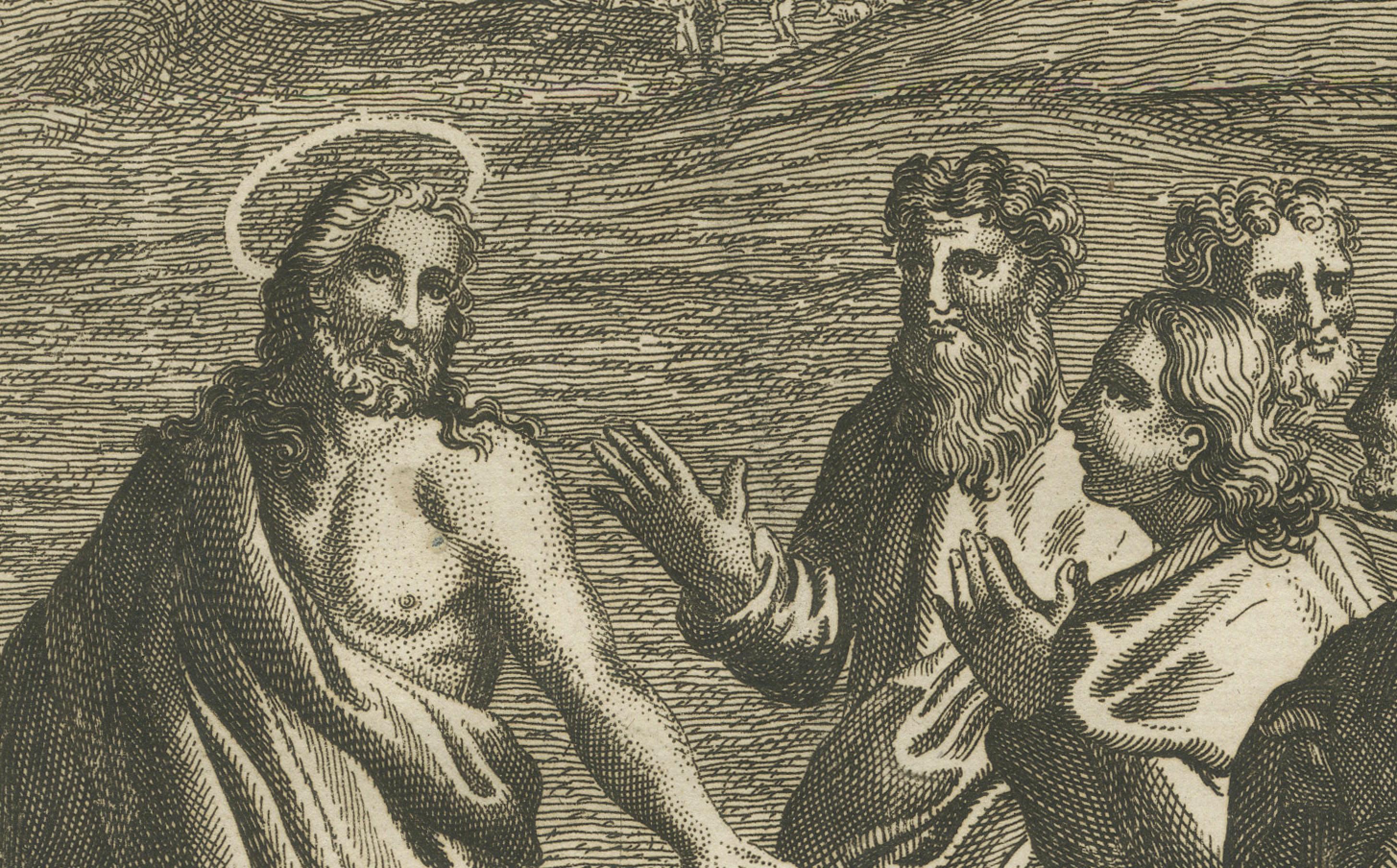 Die Aufforderung Christi an Petrus Kupferstich - Johannes XXI Weide meine Schafe c.1735 im Zustand „Gut“ im Angebot in Langweer, NL