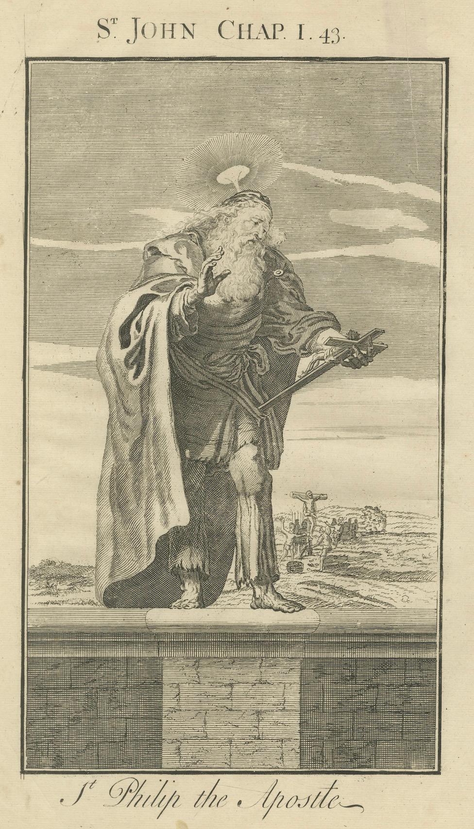 Paper St. Philip Apostle Engraving – John I Calling of Philip c.1735 For Sale