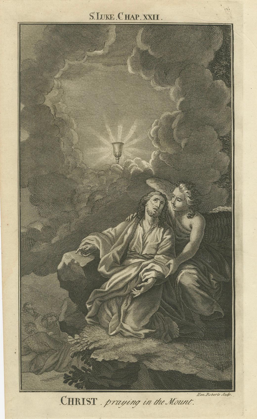 Christus betend in Gethsemane Kupferstich - Lukas XXII Ölgarten um 1735 im Angebot 1