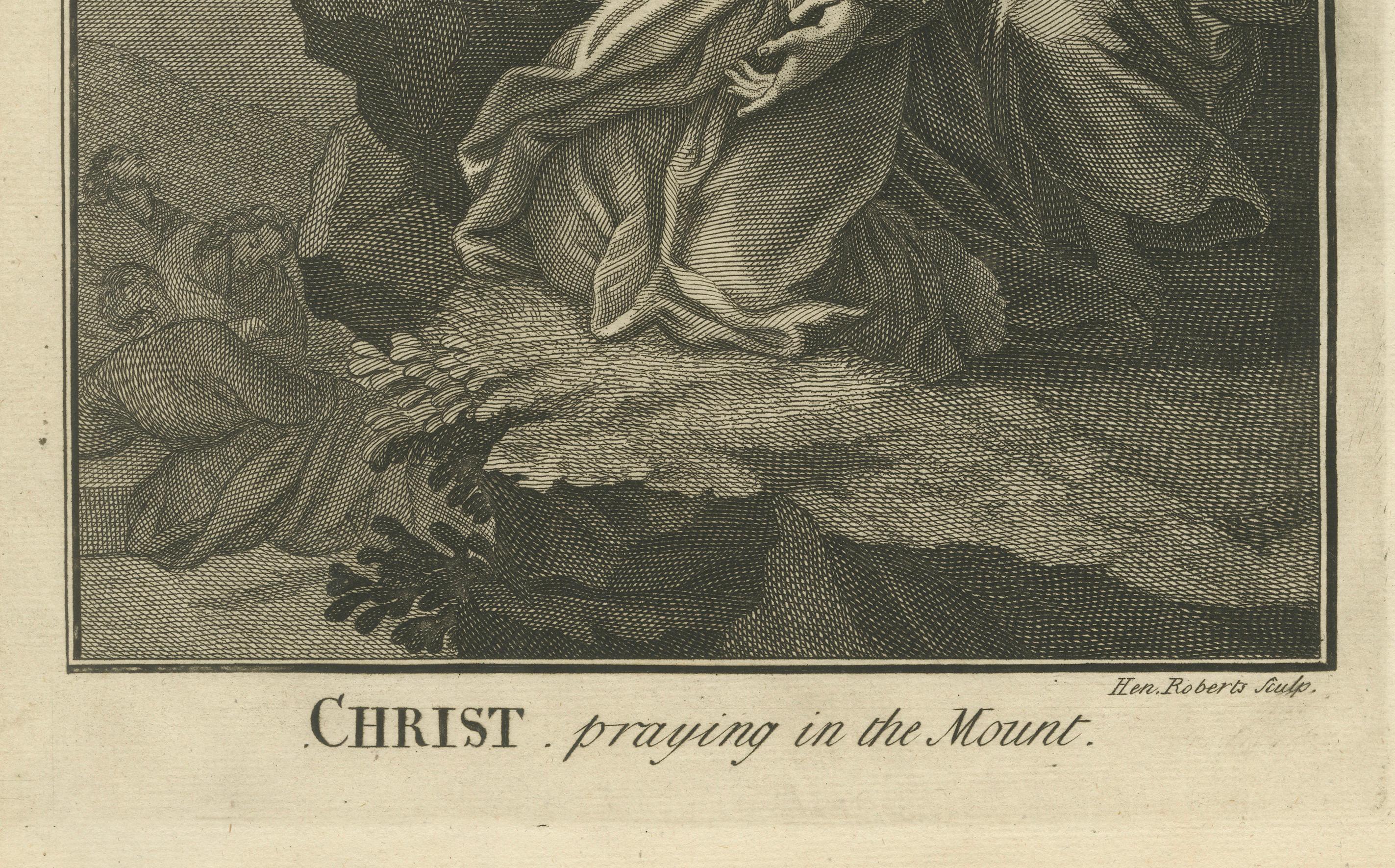 Christus betend in Gethsemane Kupferstich - Lukas XXII Ölgarten um 1735 im Zustand „Gut“ im Angebot in Langweer, NL
