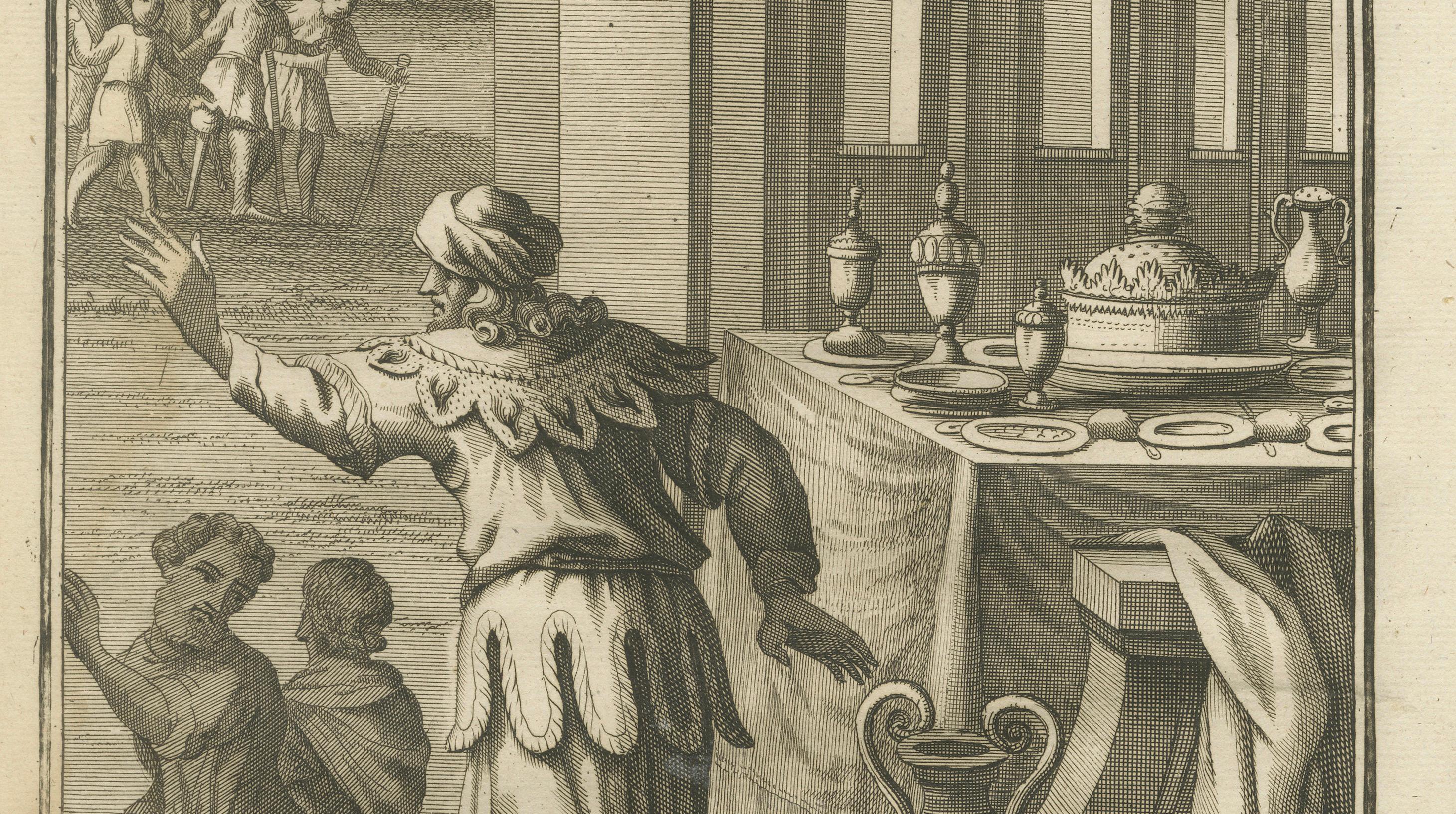 English The Great Supper Engraving – Luke XIV Parable Scene 1735 For Sale
