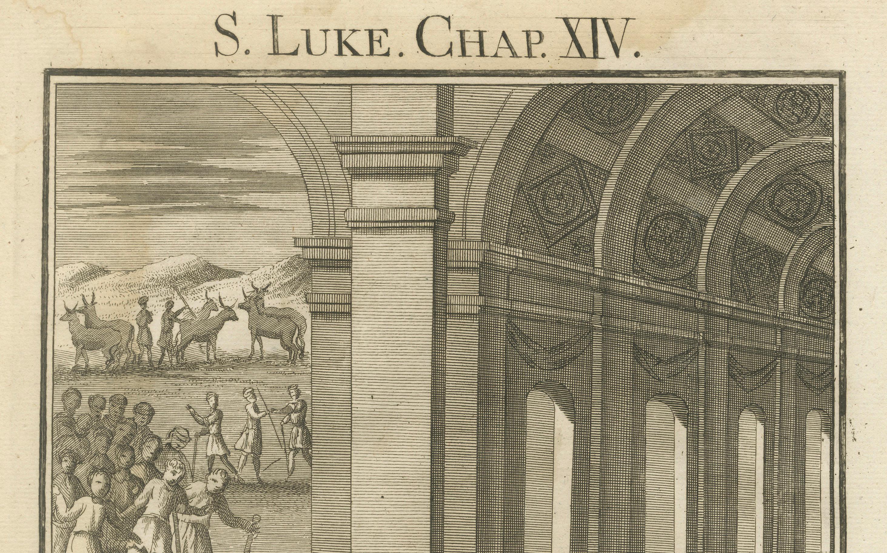 Engraved The Great Supper Engraving – Luke XIV Parable Scene 1735 For Sale