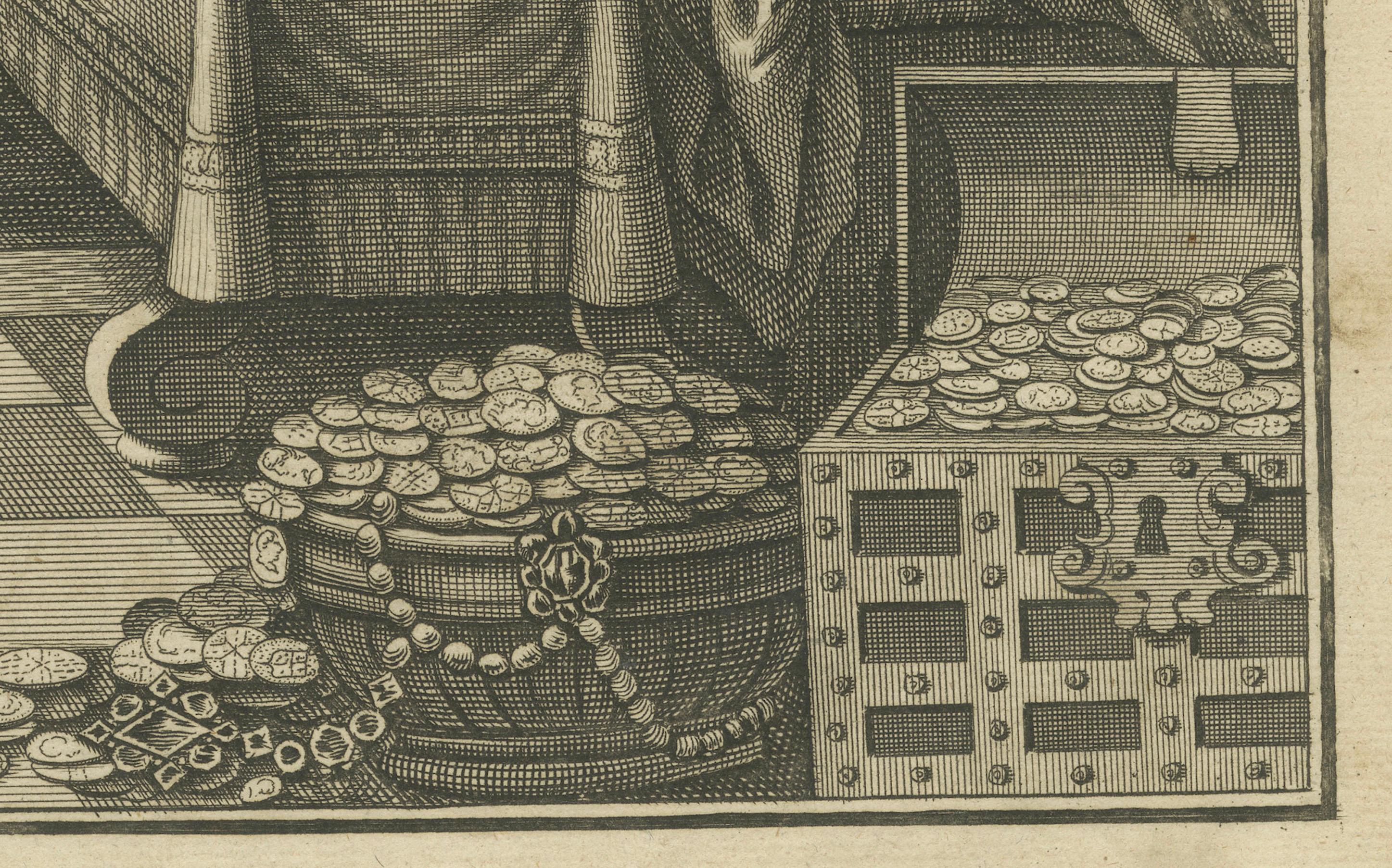 Gleichnis vom reichen Narren Kupferstich - Lukas XII Begehrlichkeit 1735 im Zustand „Gut“ im Angebot in Langweer, NL