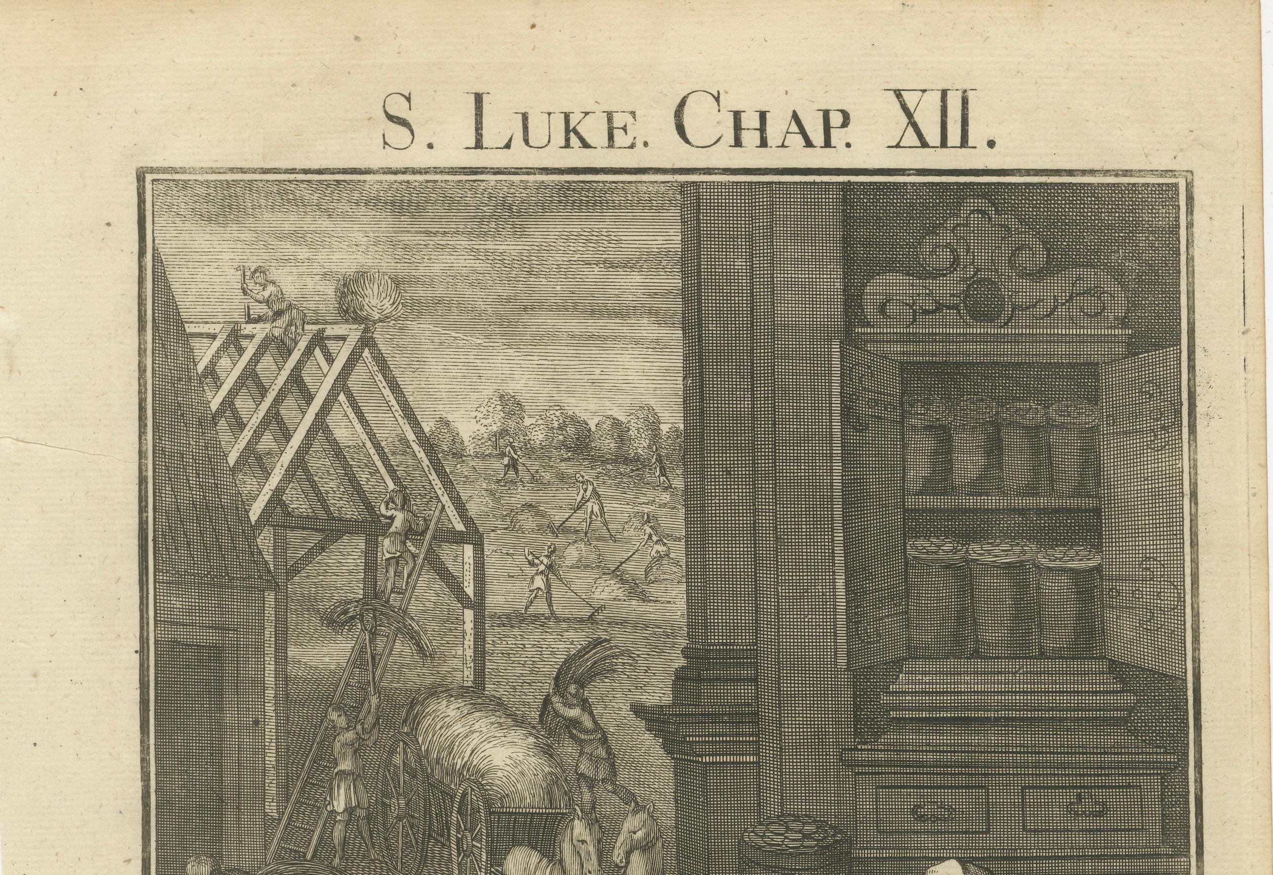Gleichnis vom reichen Narren Kupferstich - Lukas XII Begehrlichkeit 1735 (Englisch) im Angebot