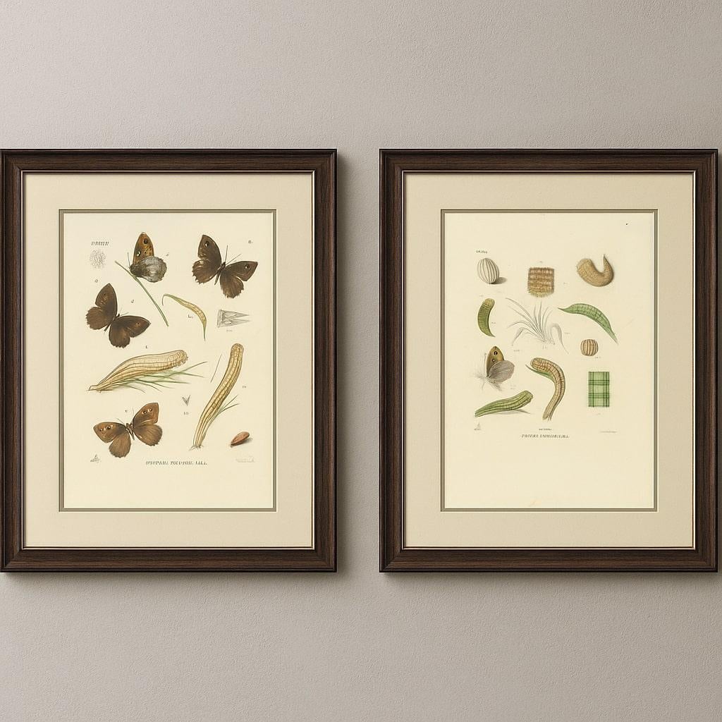 Antique Hand-Colored Satyrus Statilinus Butterfly Pair by Sepp & Brants, 1905