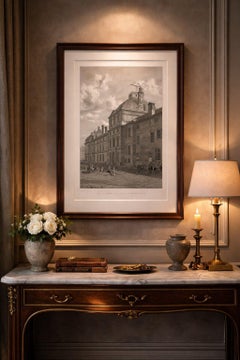 Antique Louvre Museum Entrance Engraving, Paris Architectural View, French, 1803