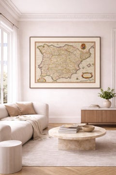 Antique Blaeu Map of Spain & Portugal “Hispania”, Cartouche, c.1642