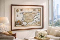 Antique Blaeu Map of Spain & Portugal “Hispania”, Cartouche, c.1642