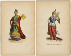 Burmese Nobleman & Noblewoman Costume Prints, Hand-Colored Pair, 1854