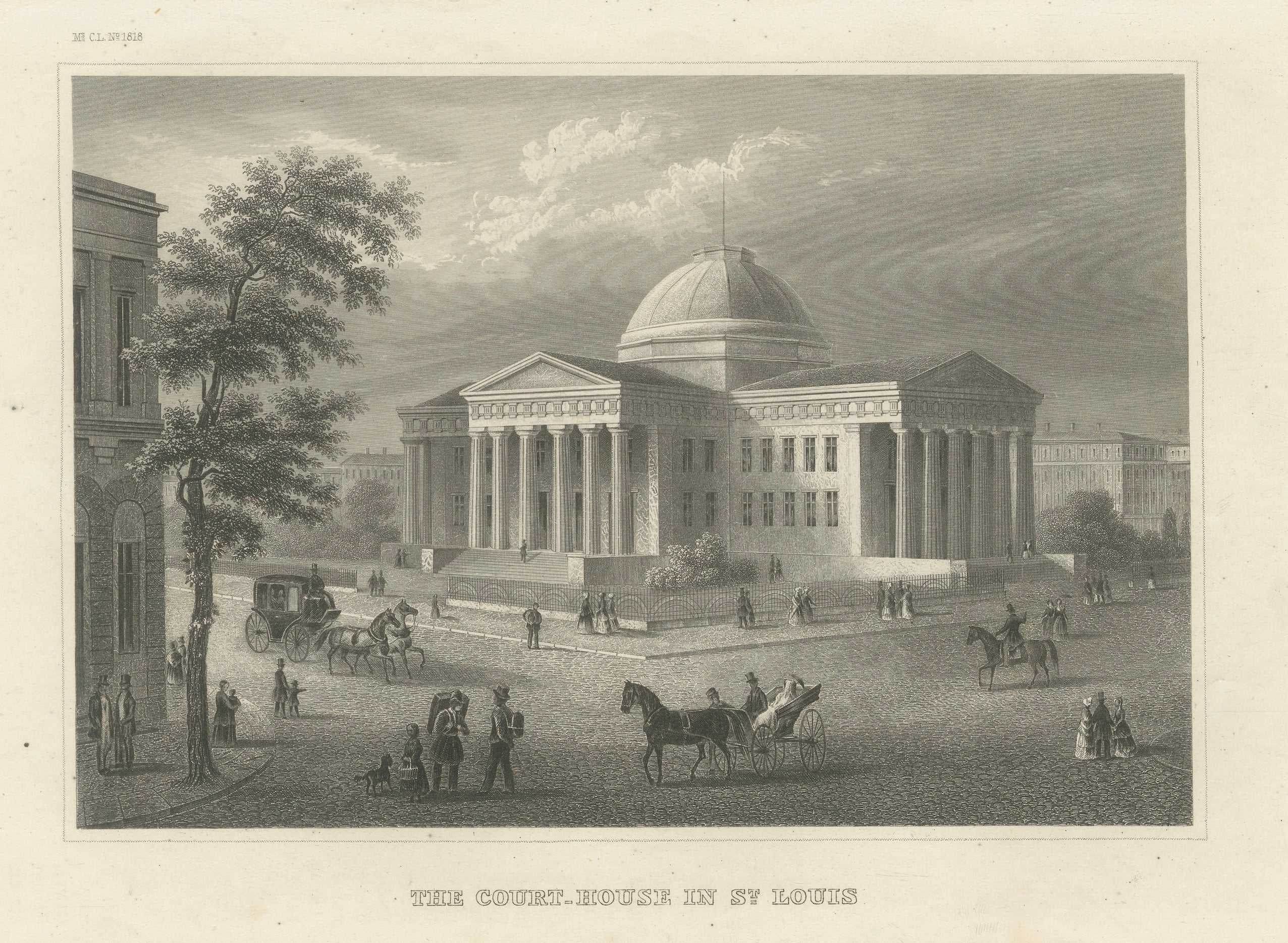 Antique View of the Old Courthouse in St. Louis Missouri, ca. 1850