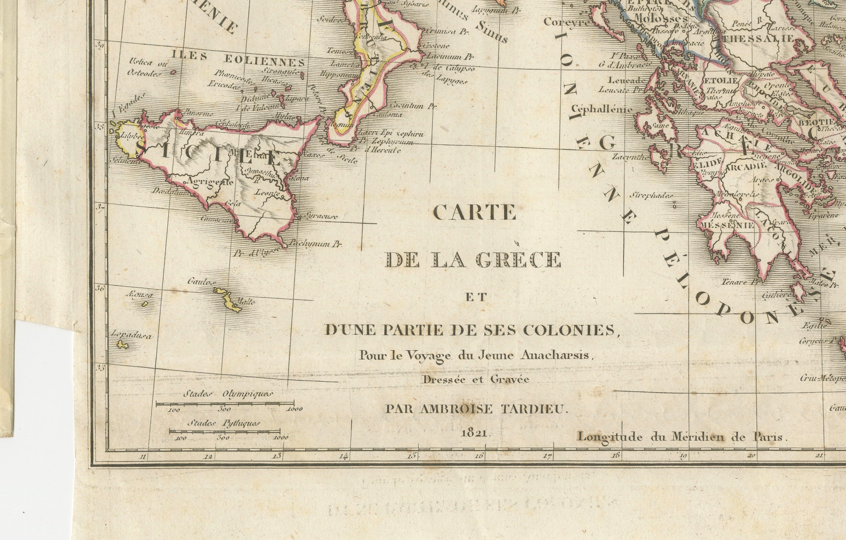 Original Antique Map of Ancient Greece & Greek Colonies - Tardieu, 1825