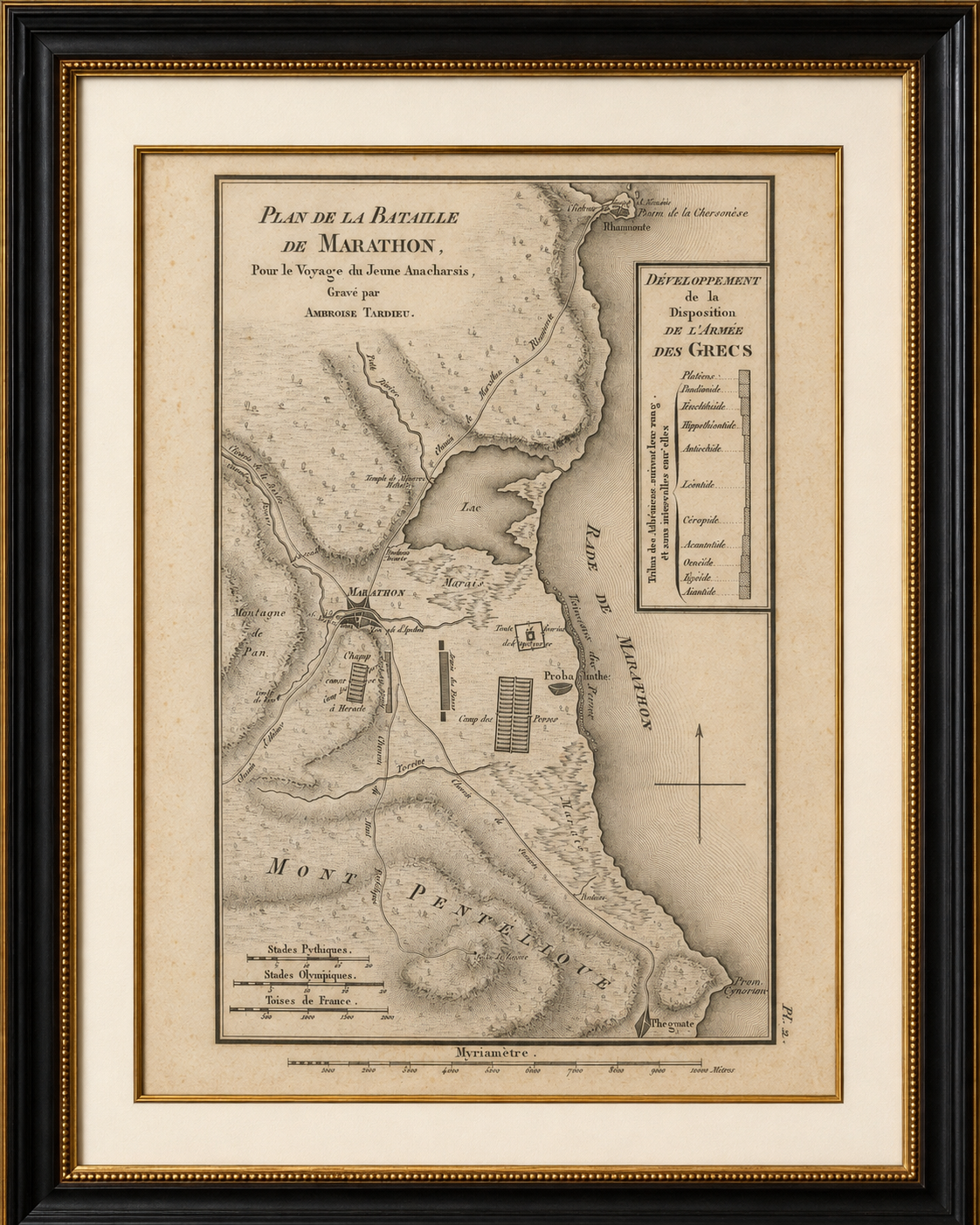 Antique Plan of the Battle of Marathon by Ambroise Tardieu, 1825