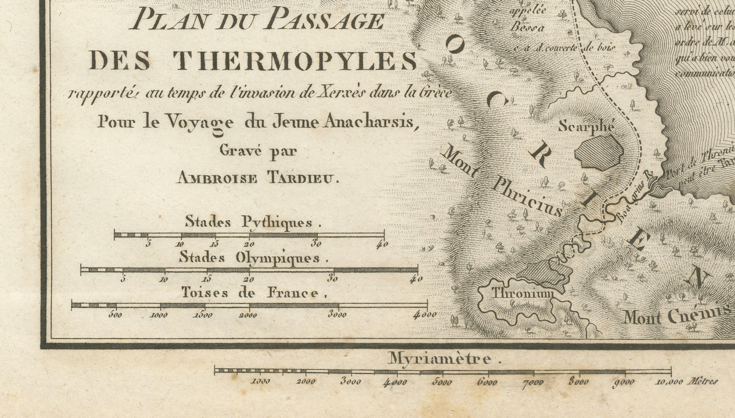 Antique Map of the Pass of Thermopylae by Ambroise Tardieu, 1825