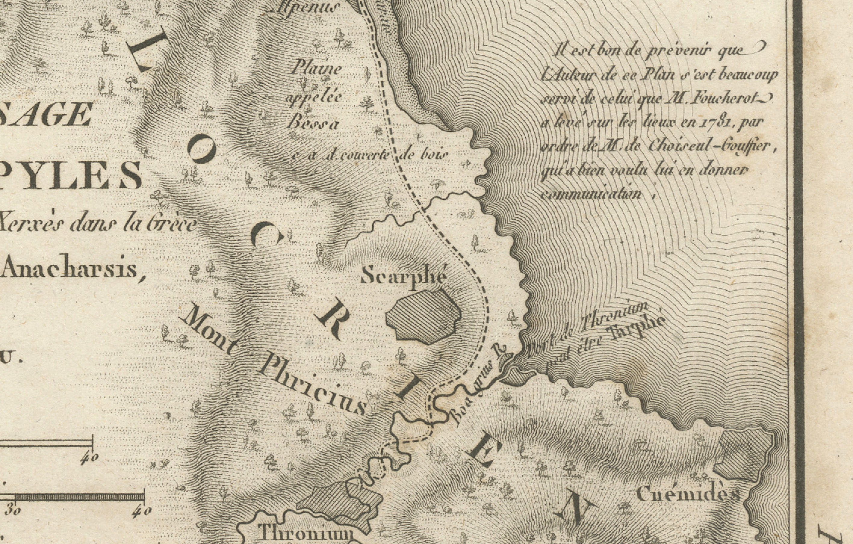 Antique Map of the Pass of Thermopylae by Ambroise Tardieu, 1825