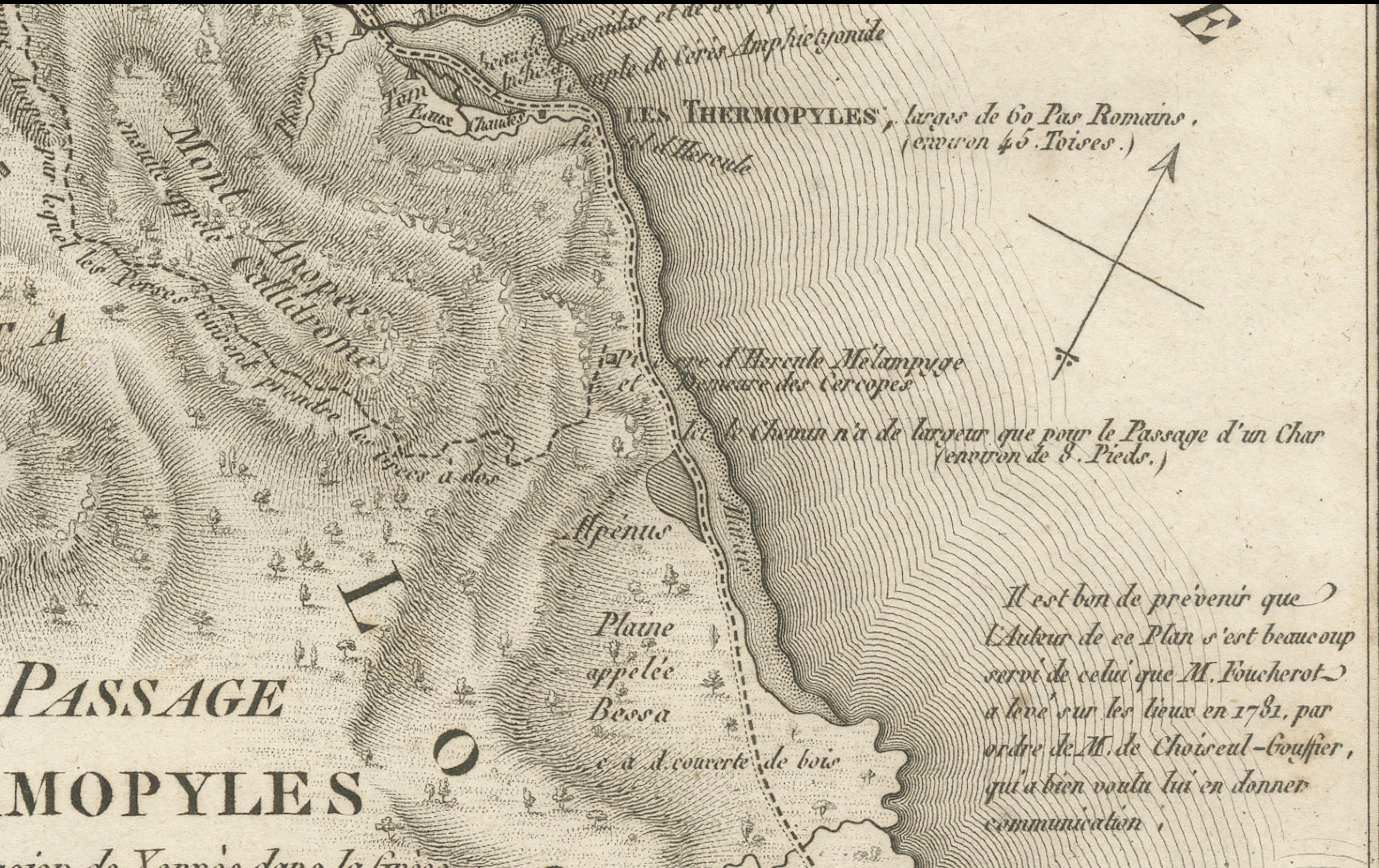 Antique Map of the Pass of Thermopylae by Ambroise Tardieu, 1825