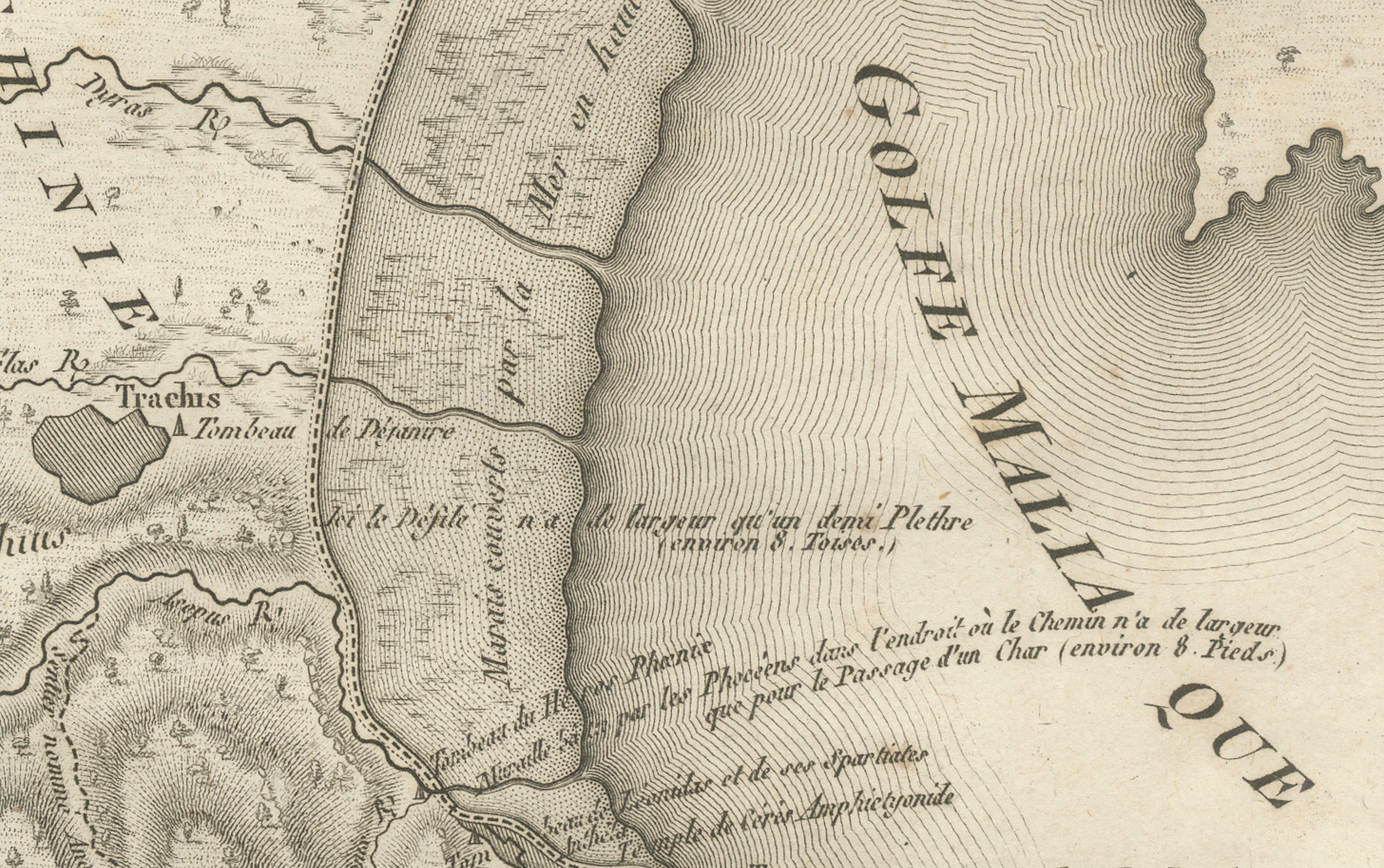 Antique Map of the Pass of Thermopylae by Ambroise Tardieu, 1825