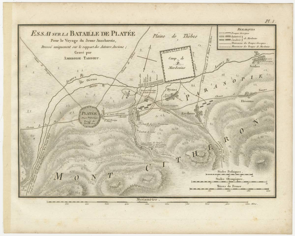 Battle of Plataea Ancient Greece Military Map by Ambroise Tardieu, 1825