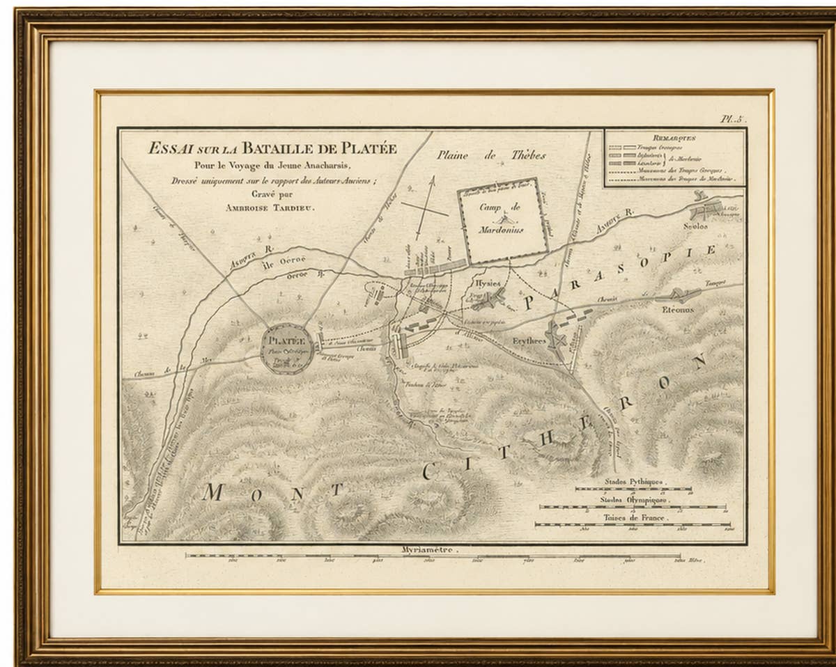Battle of Plataea Ancient Greece Military Map by Ambroise Tardieu, 1825