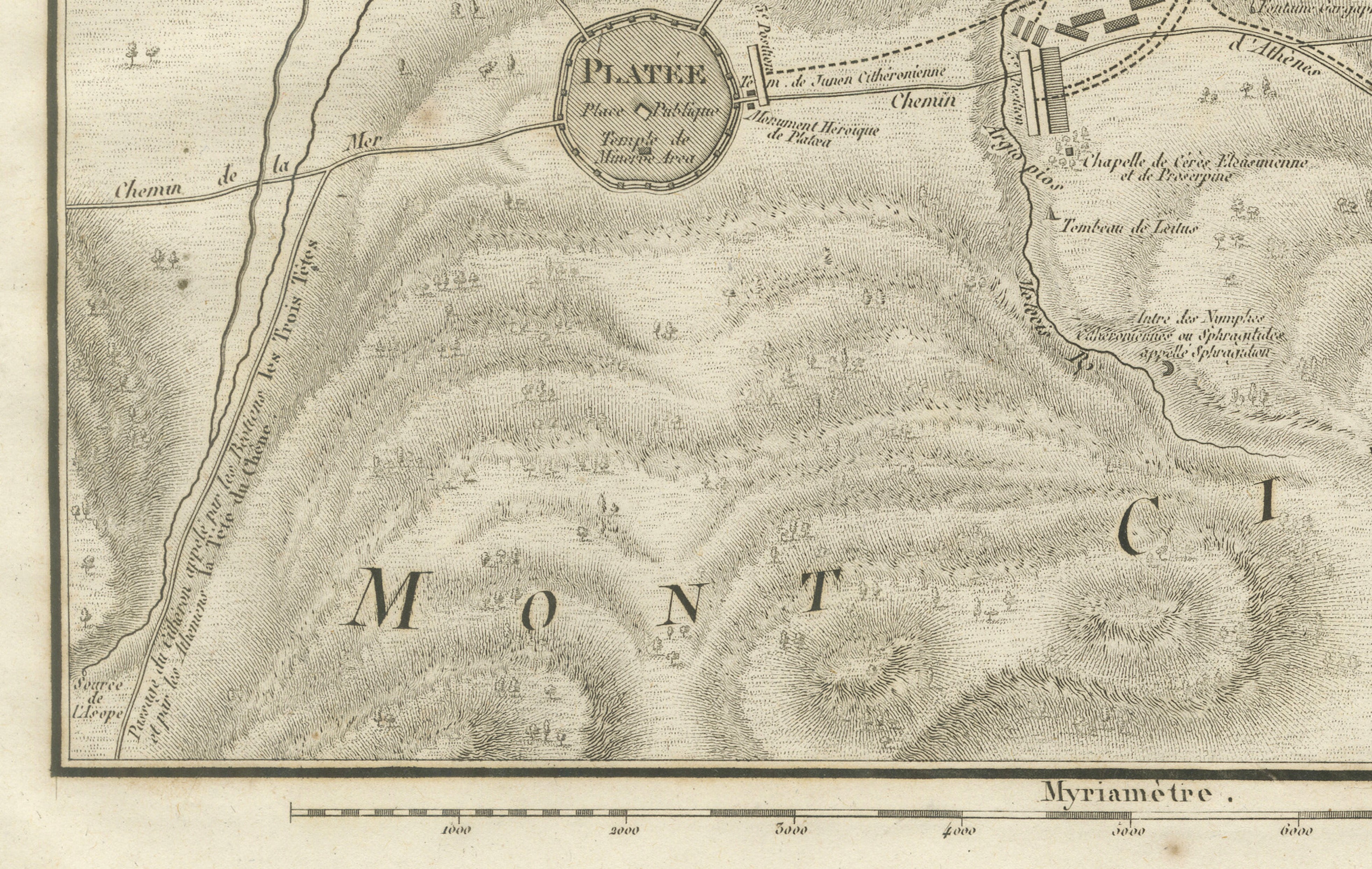 Battle of Plataea Ancient Greece Military Map by Ambroise Tardieu, 1825