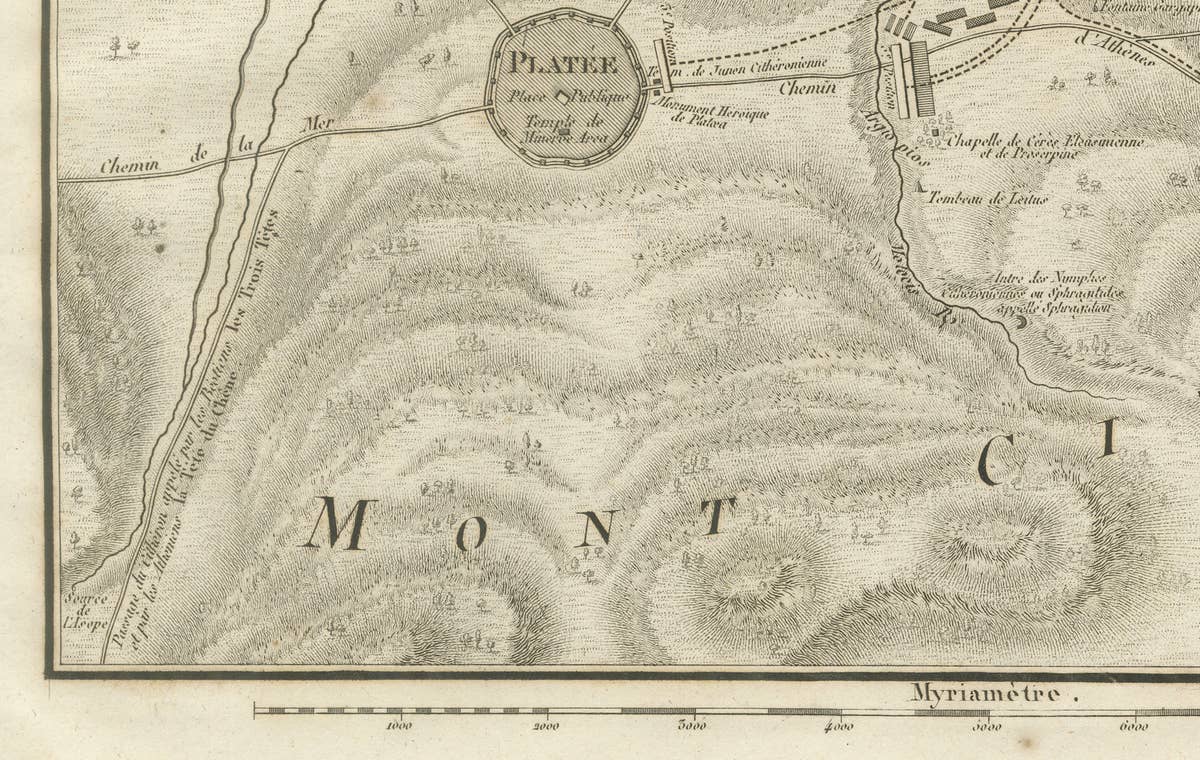 Battle of Plataea Ancient Greece Military Map by Ambroise Tardieu, 1825
