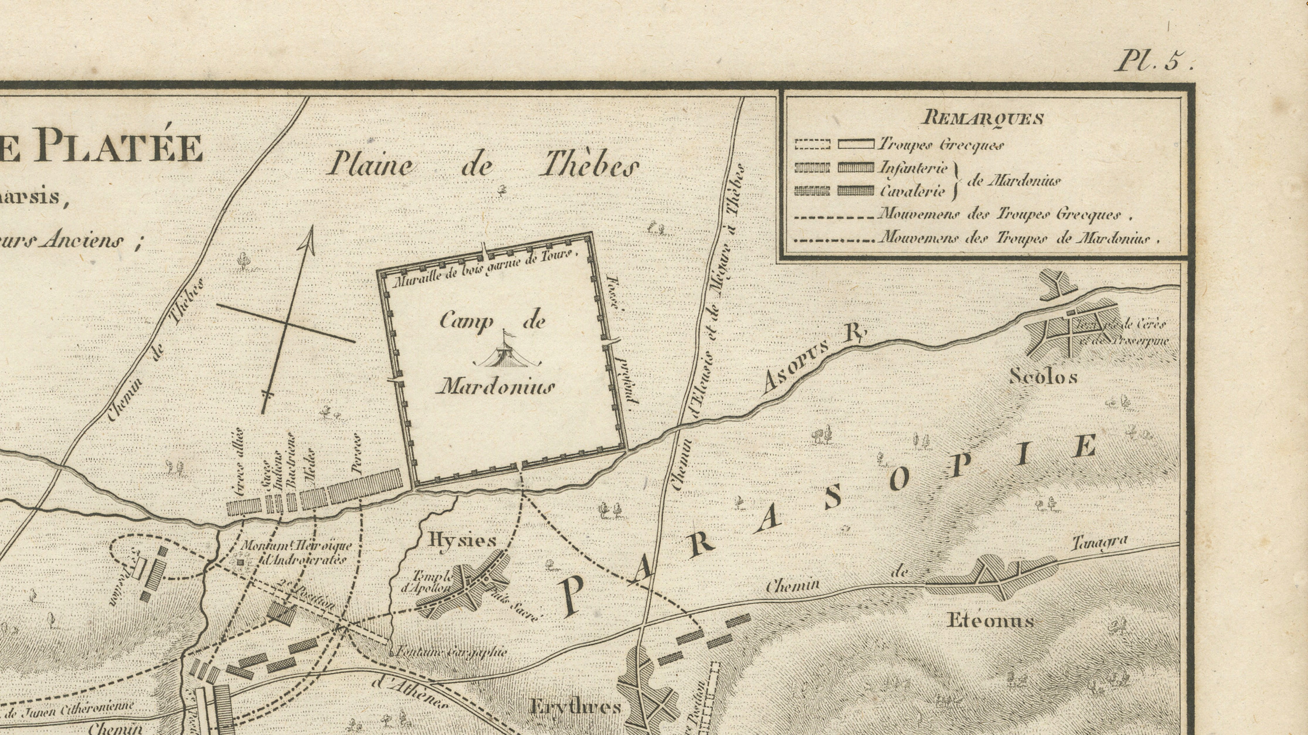 Battle of Plataea Ancient Greece Military Map by Ambroise Tardieu, 1825
