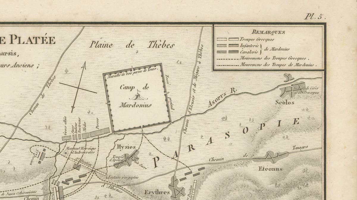 Battle of Plataea Ancient Greece Military Map by Ambroise Tardieu, 1825