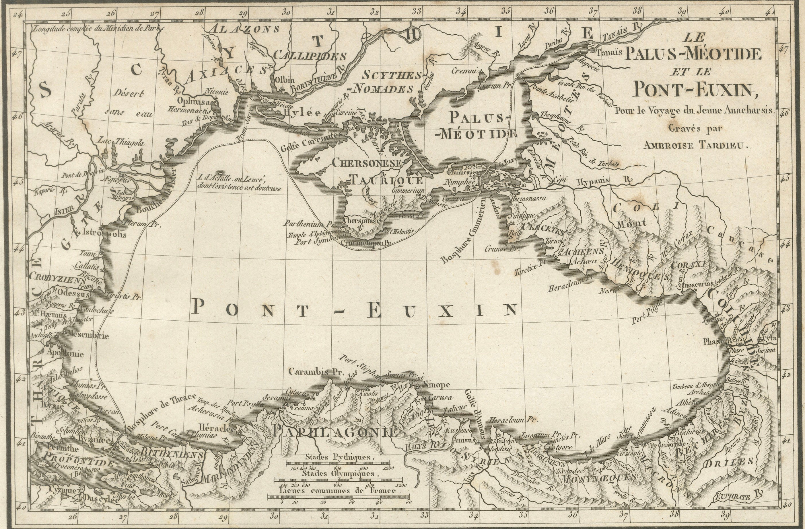 Ancient Black Sea Map, Pont-Euxin and Sea of Azov, Ambroise Tardieu, 1825