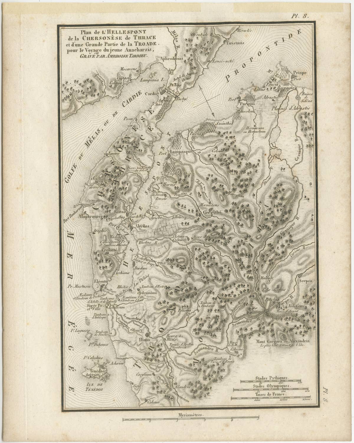 Ancient Troy and Hellespont Map by Ambroise Tardieu, 1825