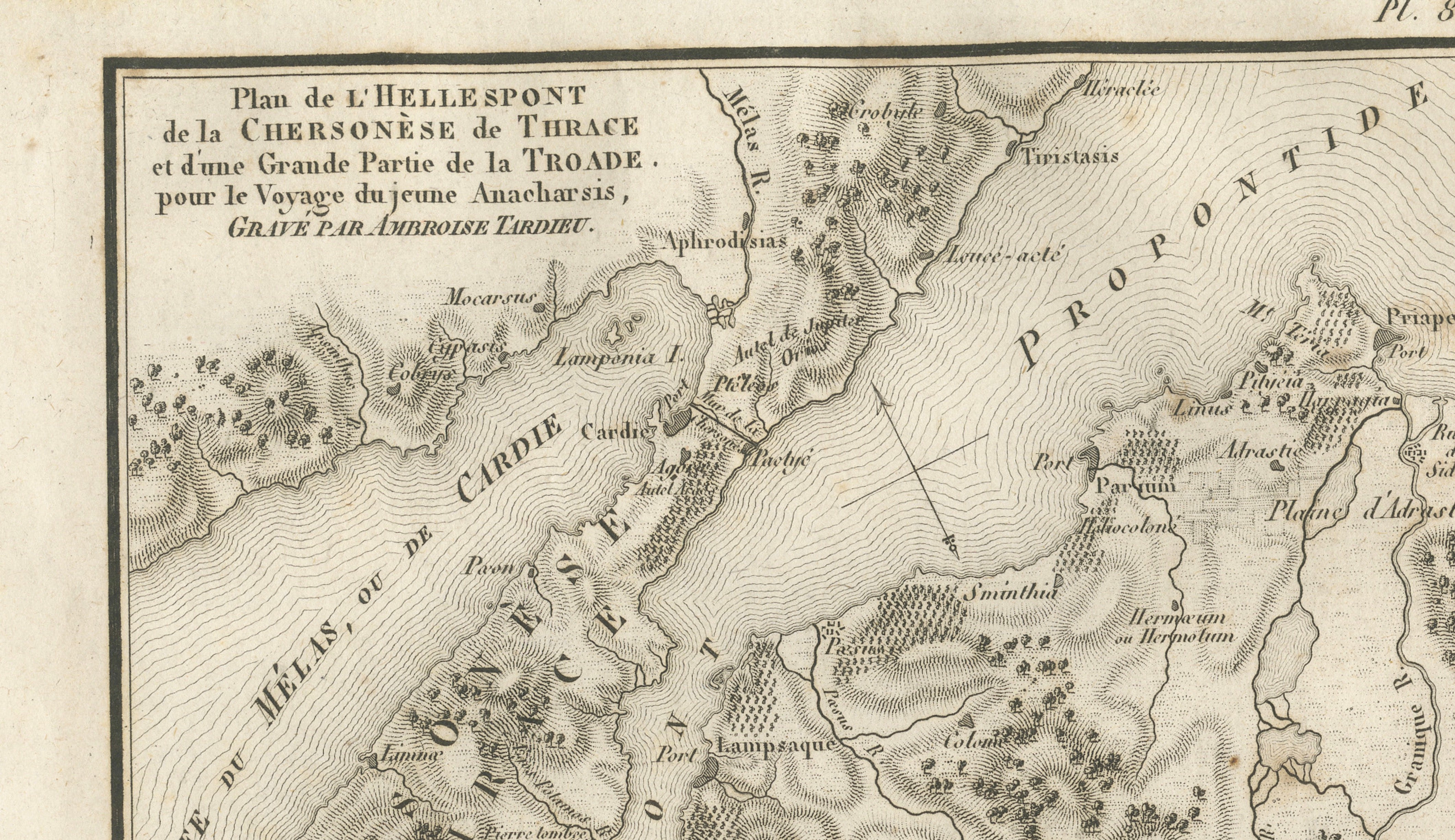 Ancient Troy and Hellespont Map by Ambroise Tardieu, 1825