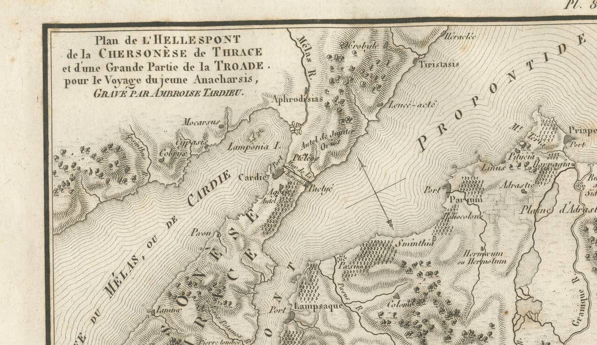Ancient Troy and Hellespont Map by Ambroise Tardieu, 1825