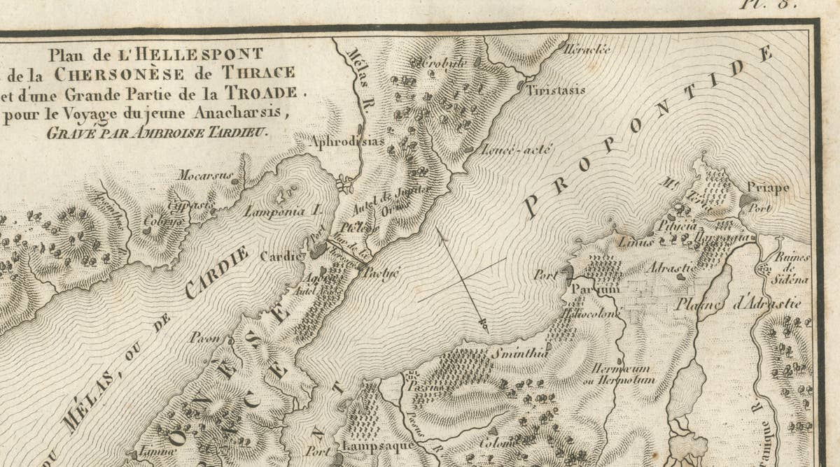 Ancient Troy and Hellespont Map by Ambroise Tardieu, 1825