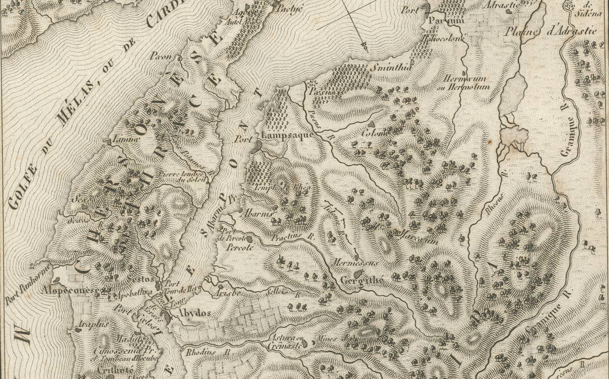 Ancient Troy and Hellespont Map by Ambroise Tardieu, 1825